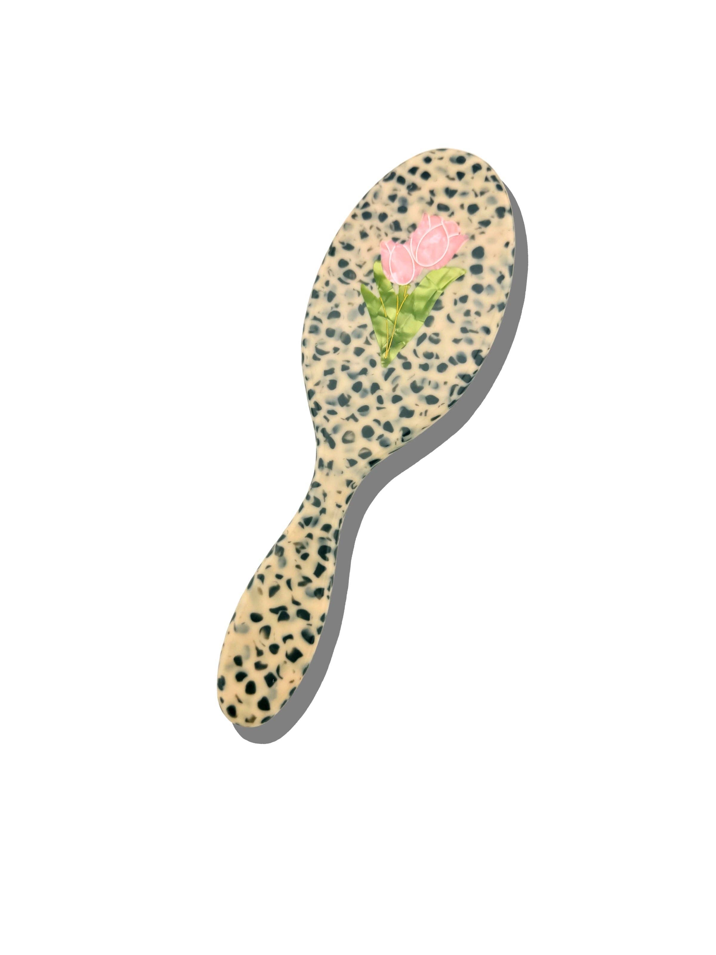 Hand-Painted Vintage Tulips Amazing Hair Day Brush | Solar Eclipse