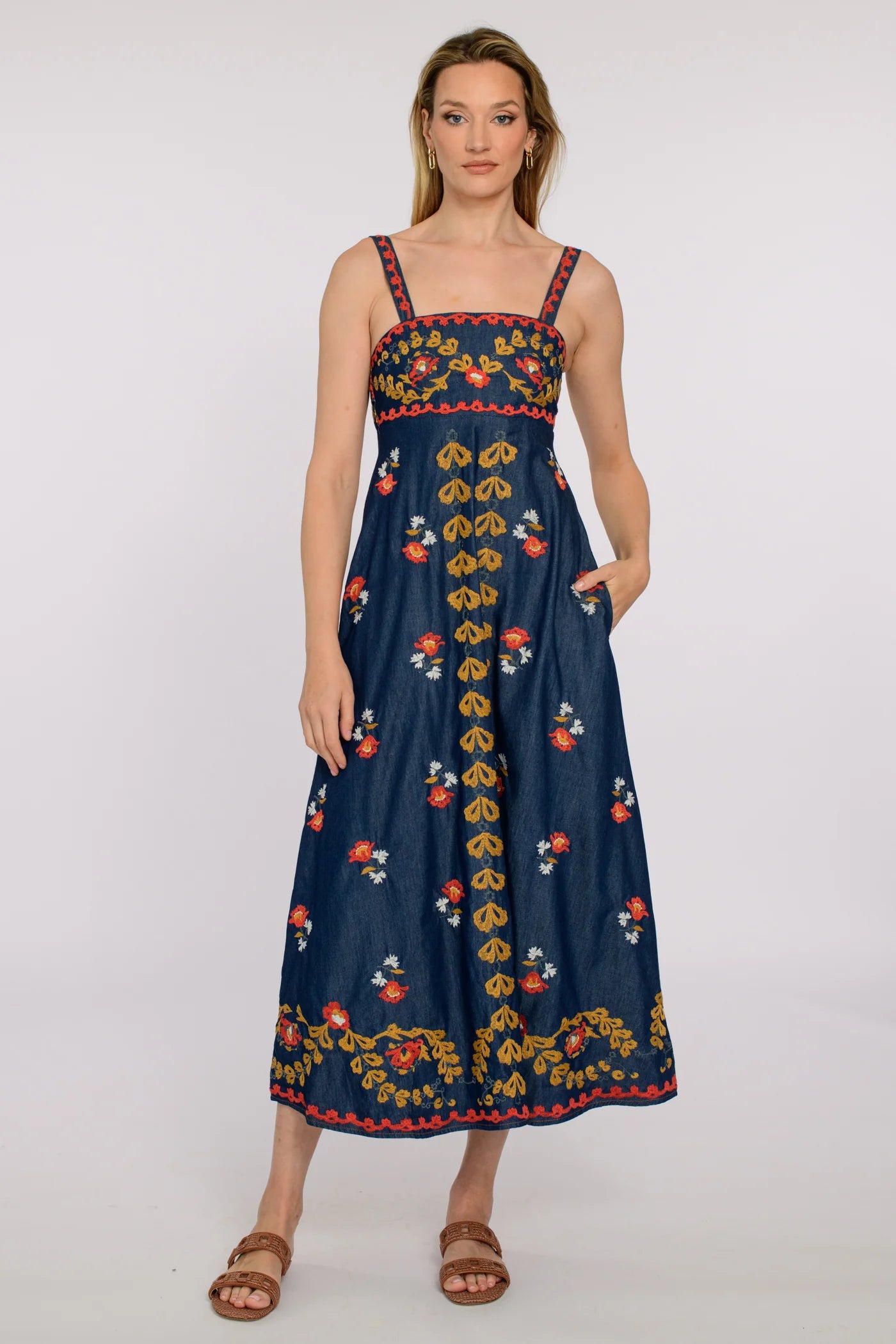 Annalise Dress in Denim Embroidery | Elizabeth James The Label
