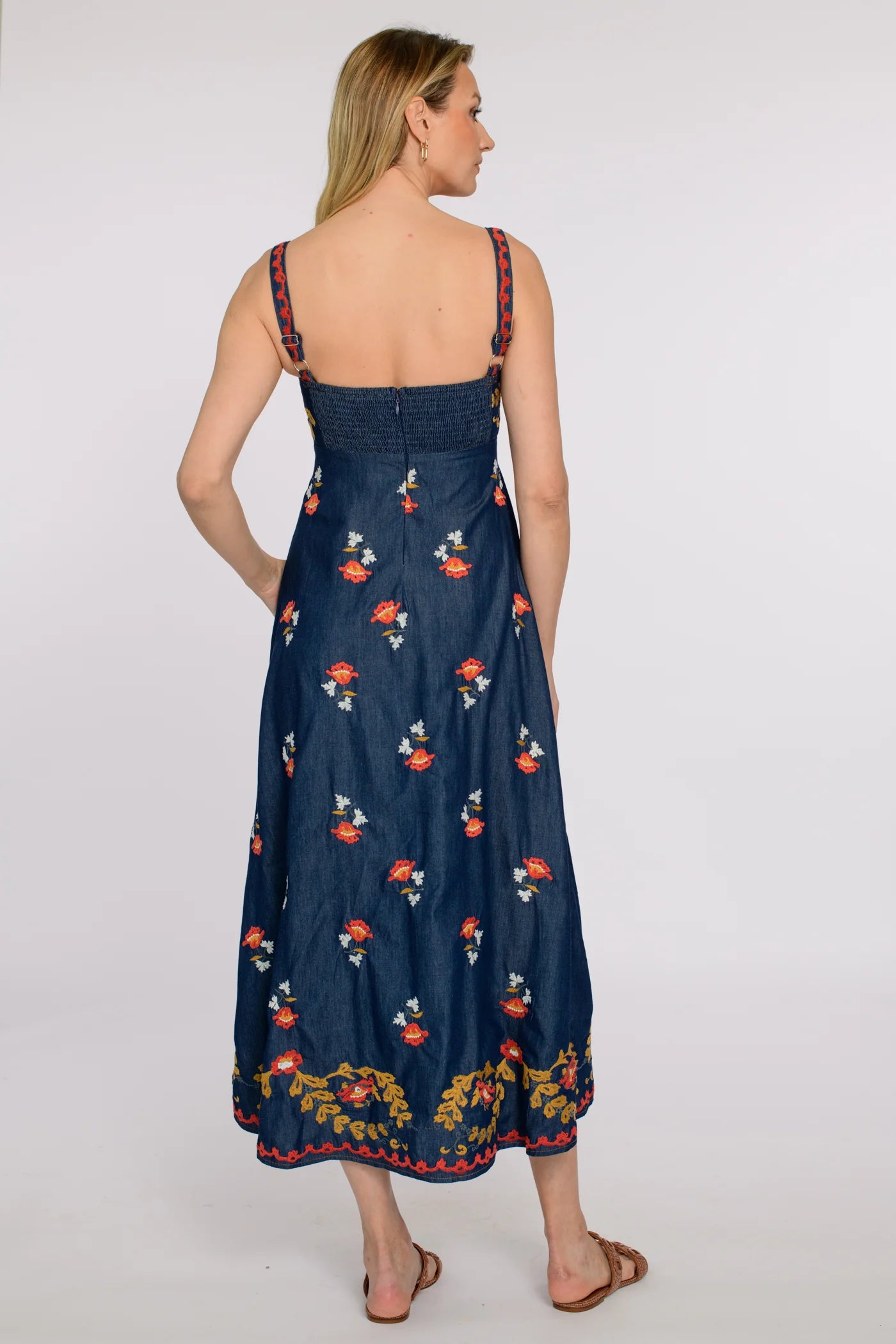 Annalise Dress in Denim Embroidery | Elizabeth James The Label