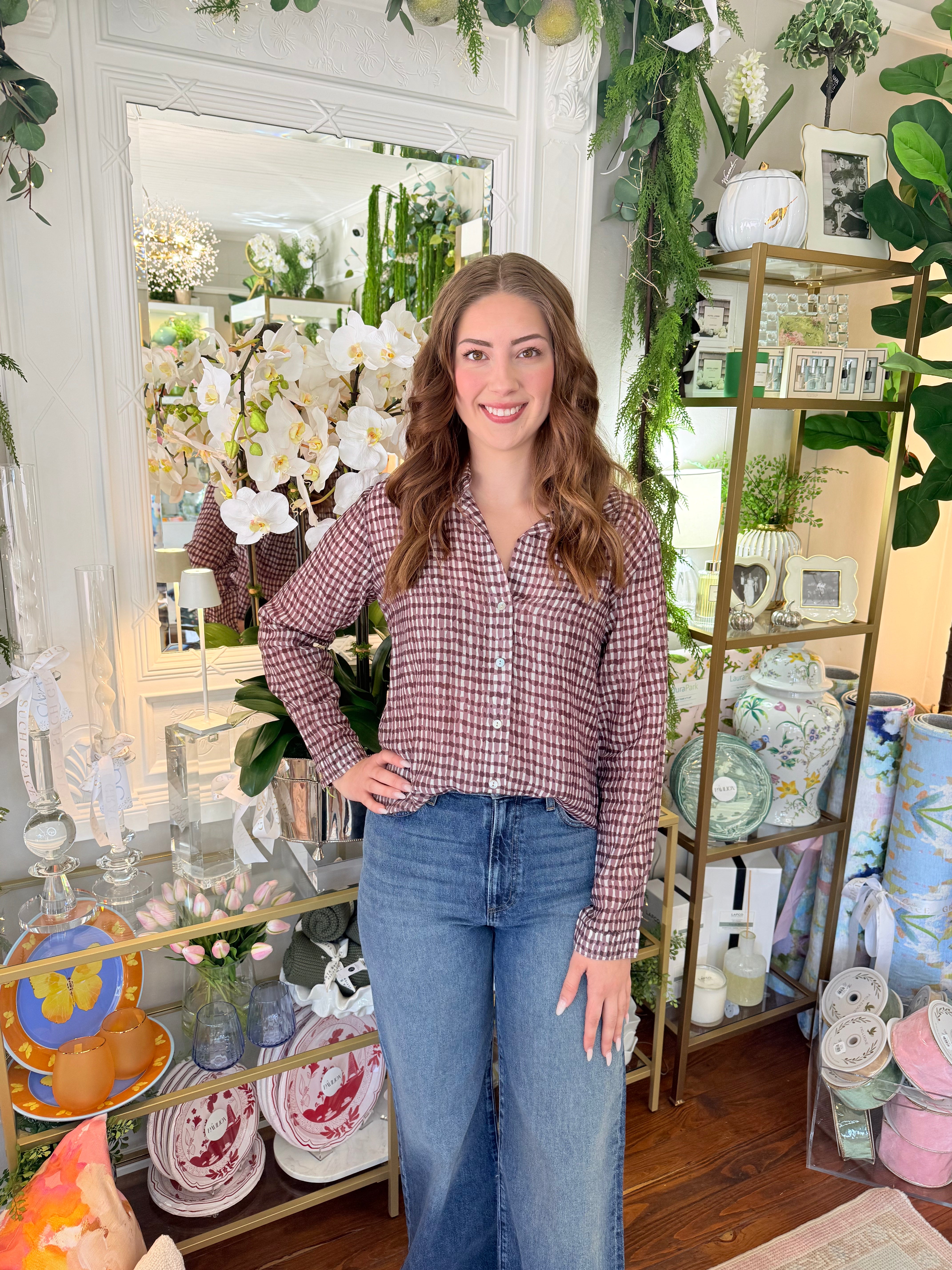 Classic Button Down - Plum Gingham Print | Bella Dahl