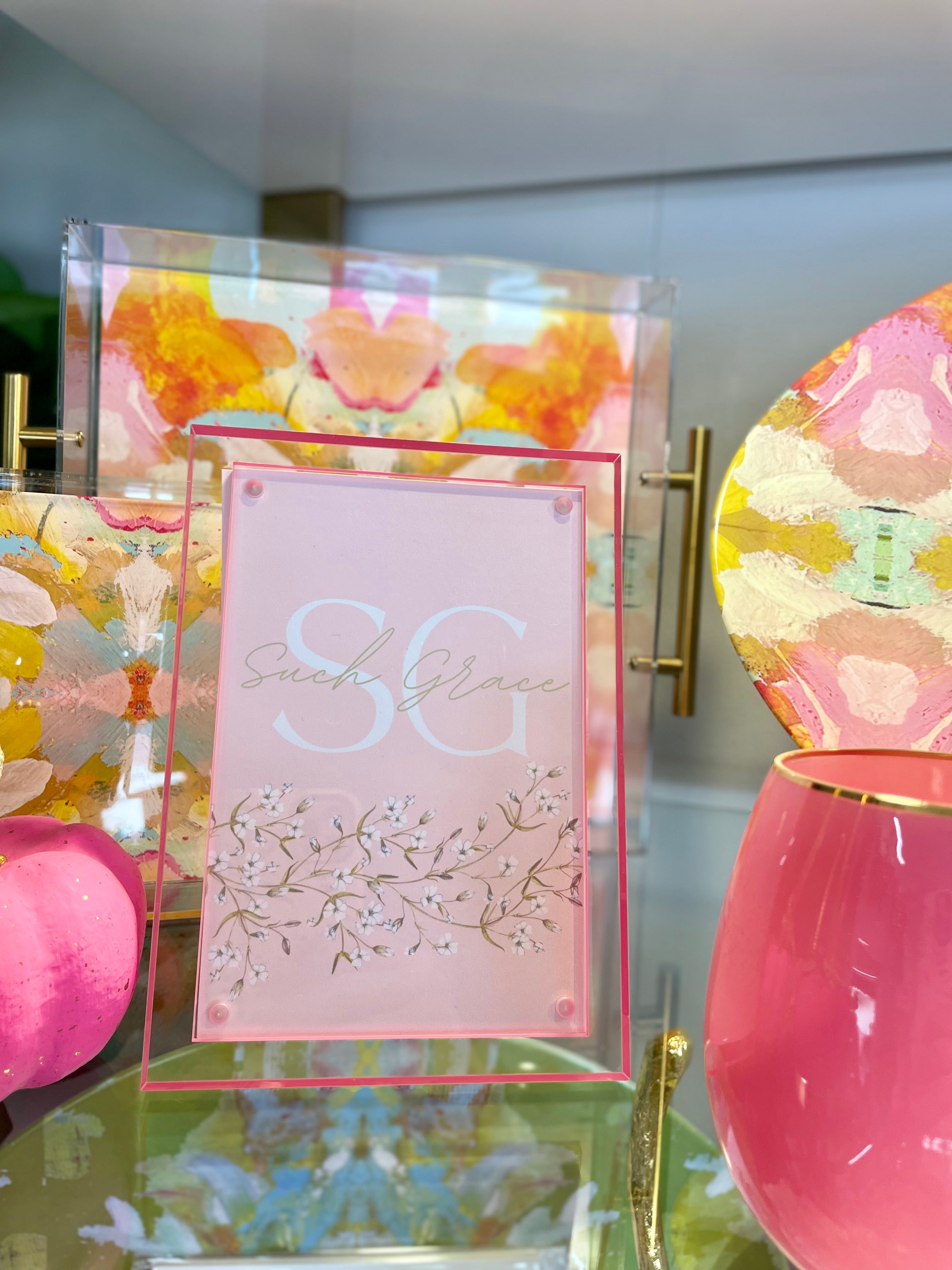 Lucite Frame with Pink Border