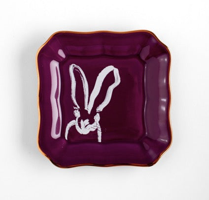 Bunny Portrait Plates with Hand-Painted Gold Rim | Hunt Slonem