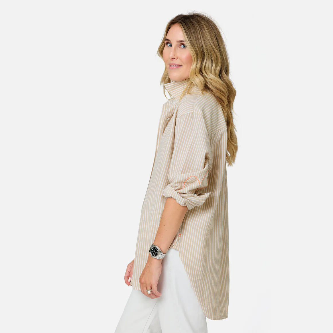 Jack Linen Stripe Shirt - Oak | Kerri Rosenthal