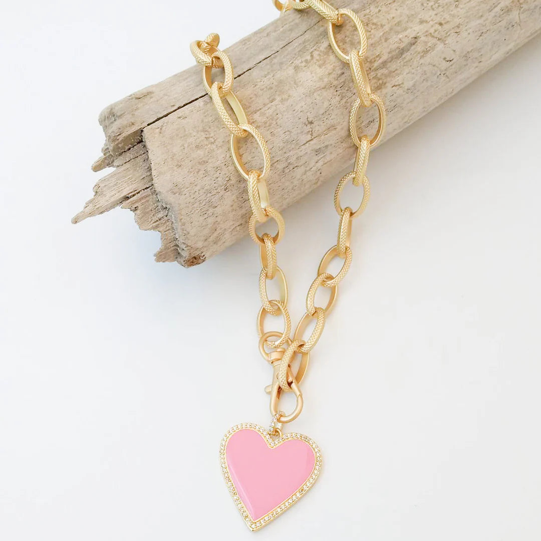 Etched Chain w/ Enamel Heart