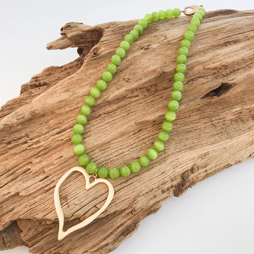 Gemstone Beaded Necklace w/ XL Heart