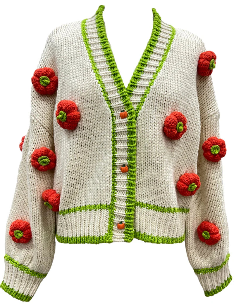 Ivory & Green Knitted Pumpkin Cardigan | Queen Of Sparkles