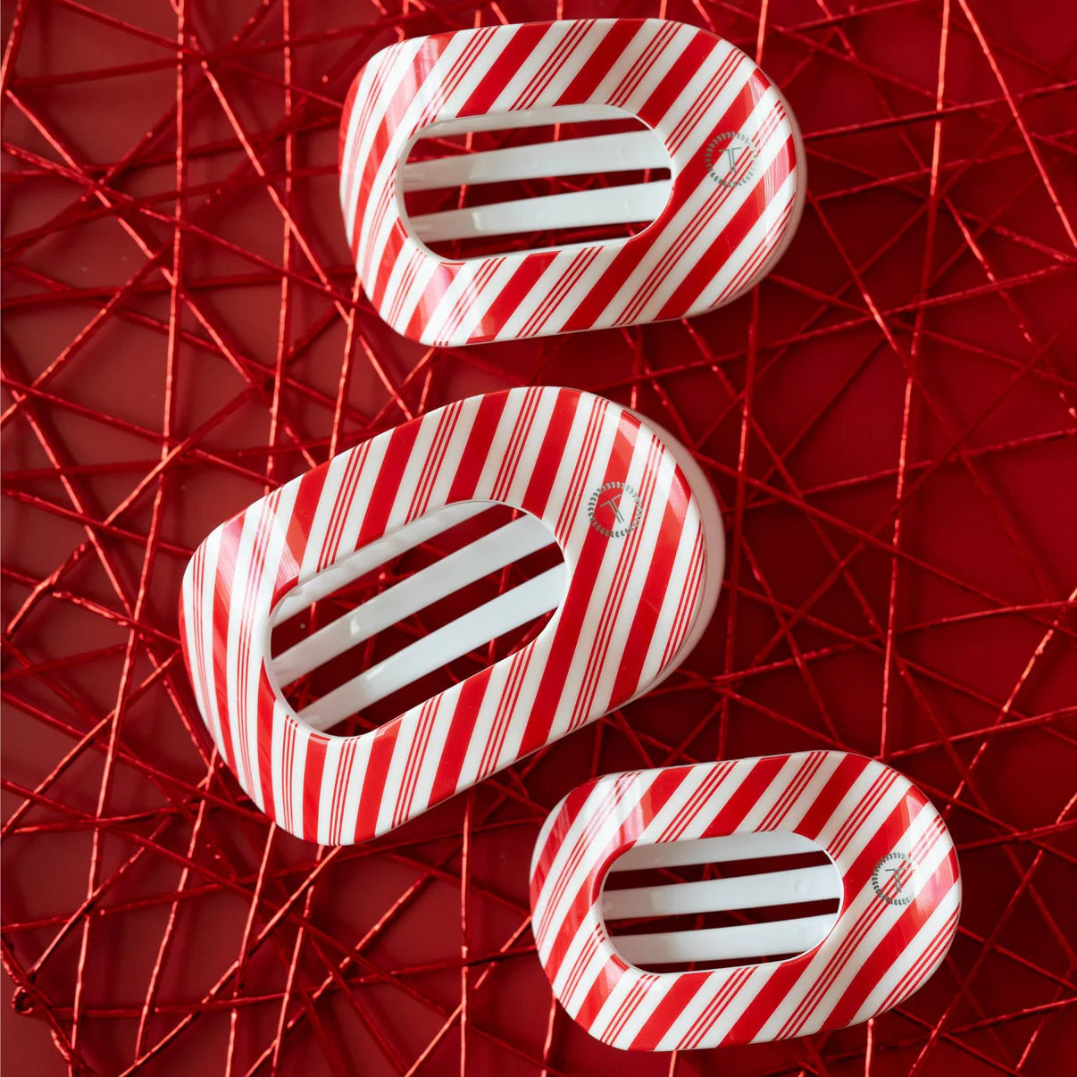 Candy Cane Crush Large Flat Round Hair Clip | Teleties