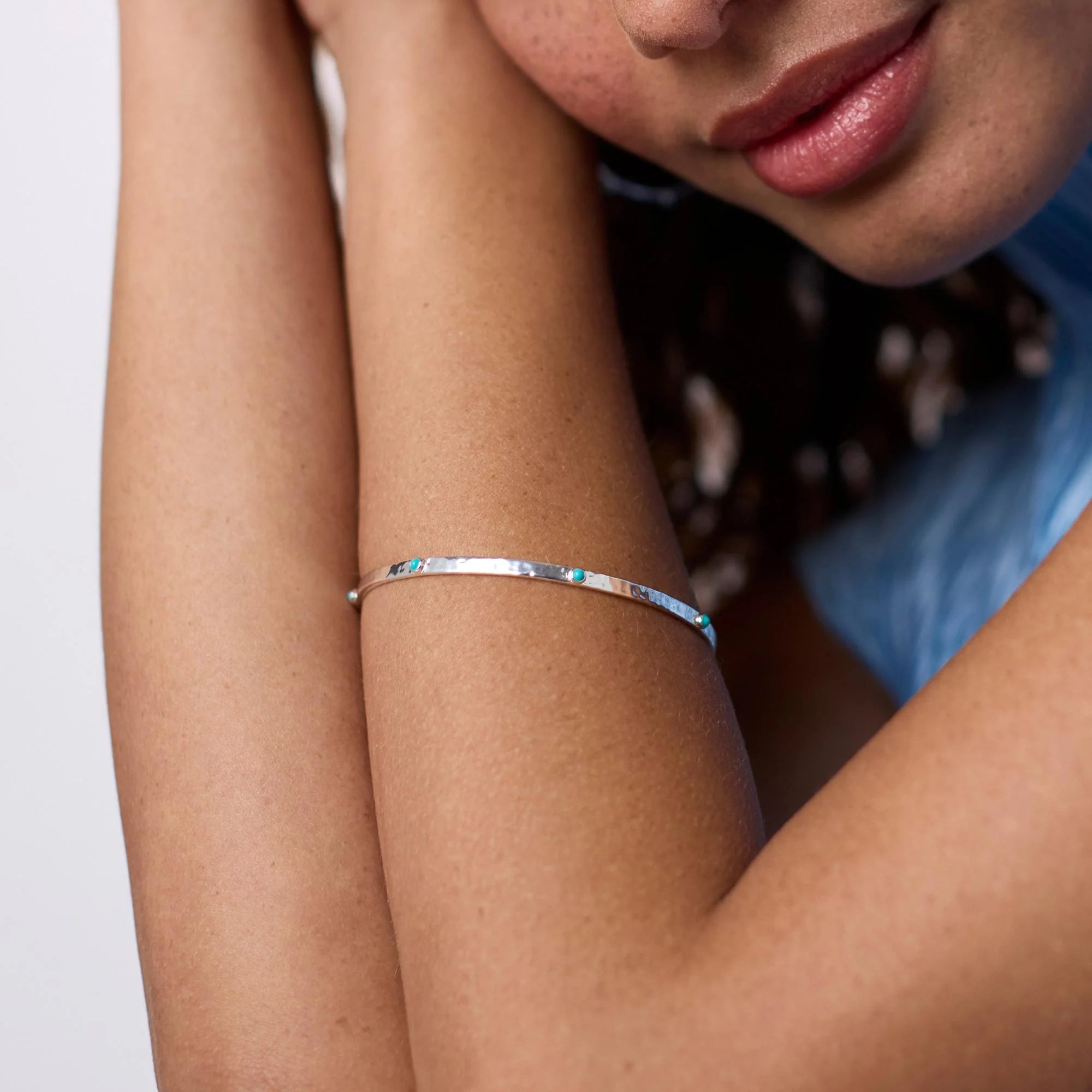 Crescent Stone Silver Bangle | Julie Vos