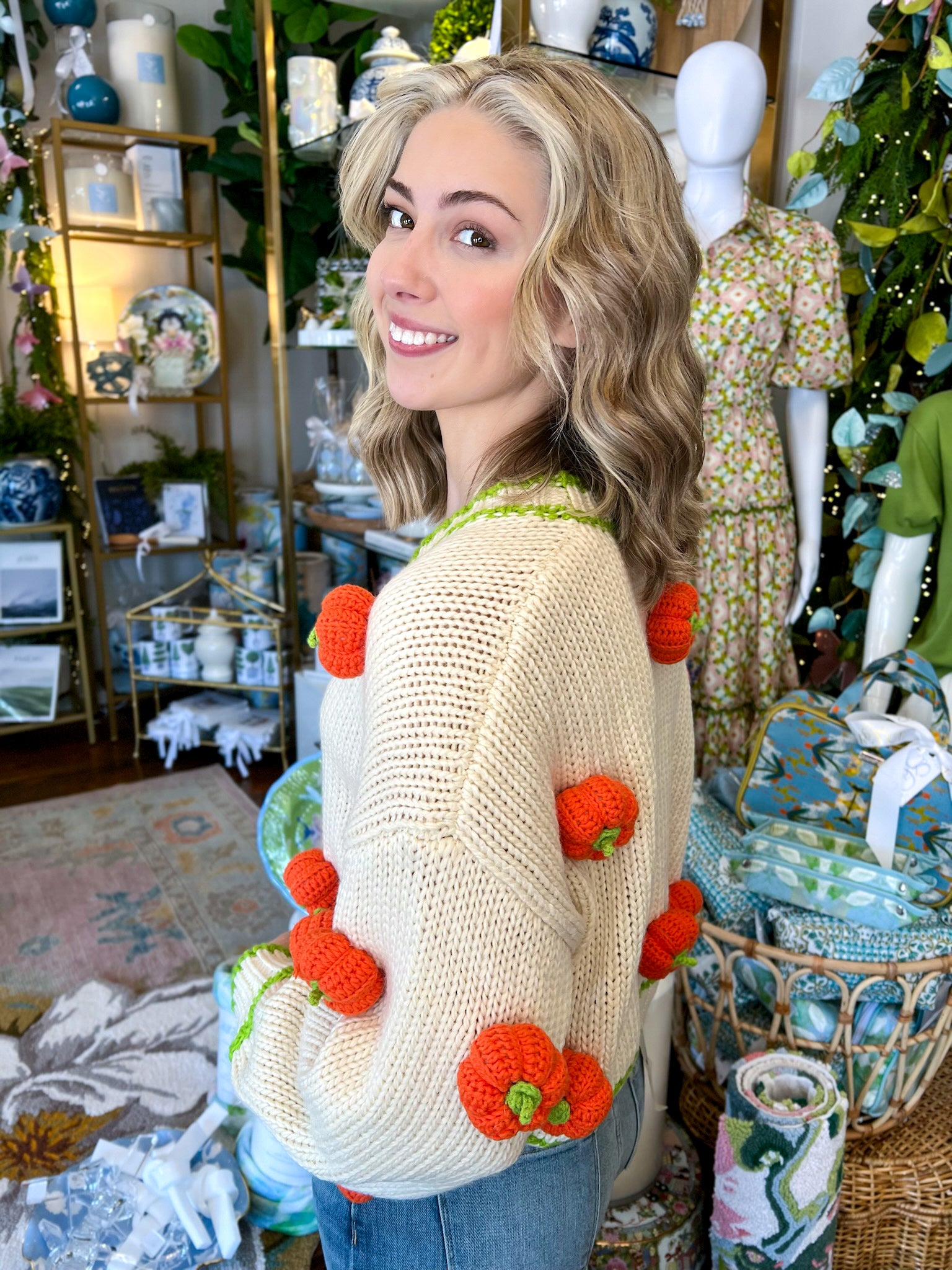 Ivory & Green Knitted Pumpkin Cardigan | Queen Of Sparkles