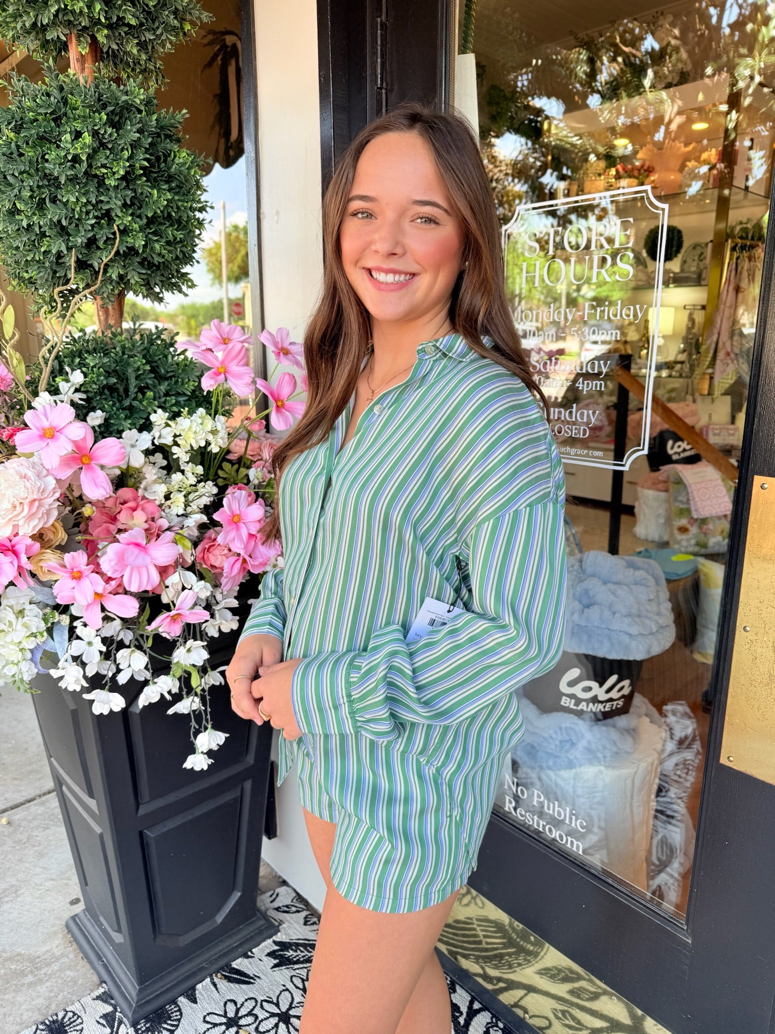 Oversized Button Down - Emerald Surf Stripe | Bella Dahl