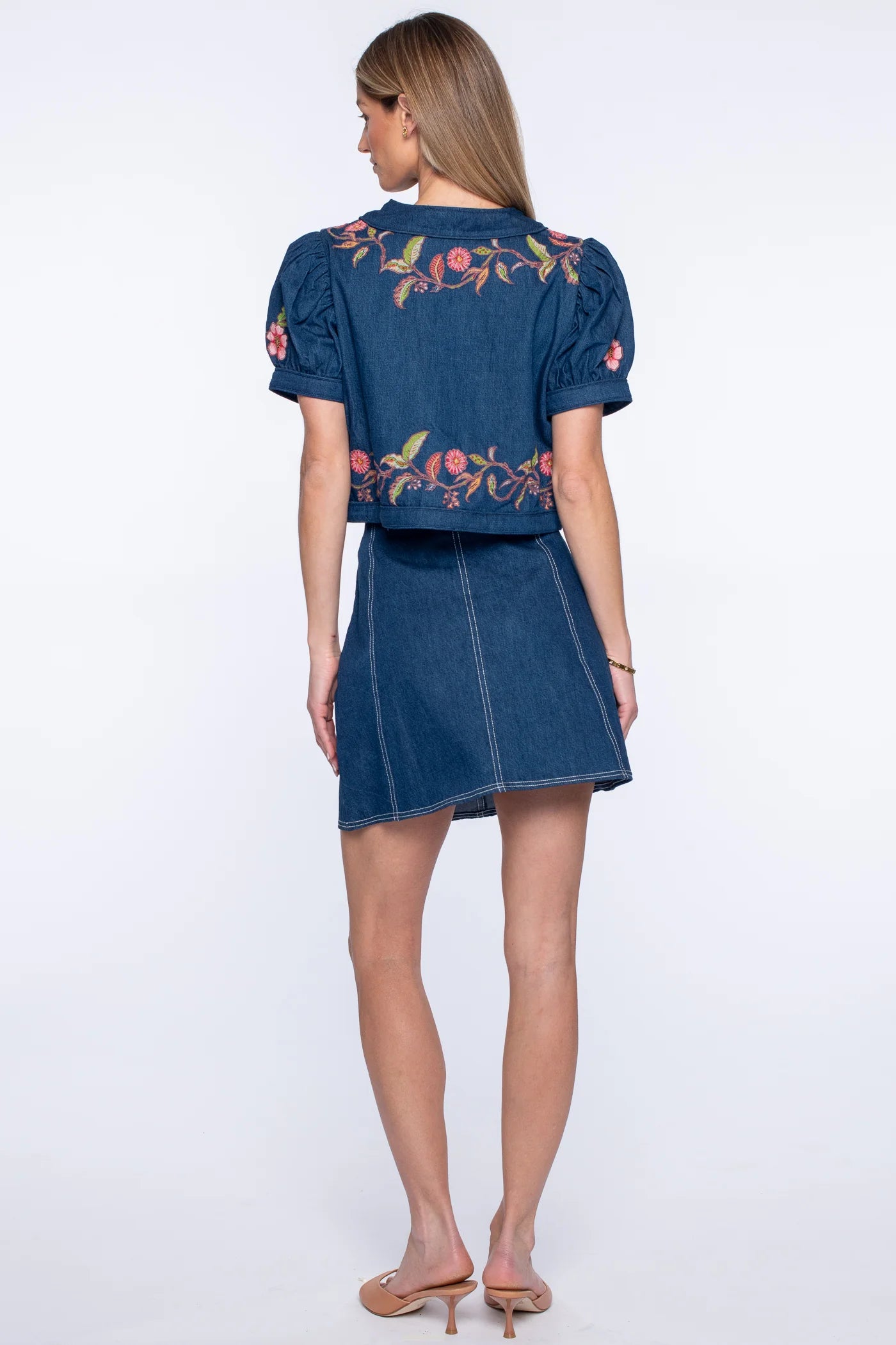 Coco Top in Denim Floral Embroidery | Elizabeth James