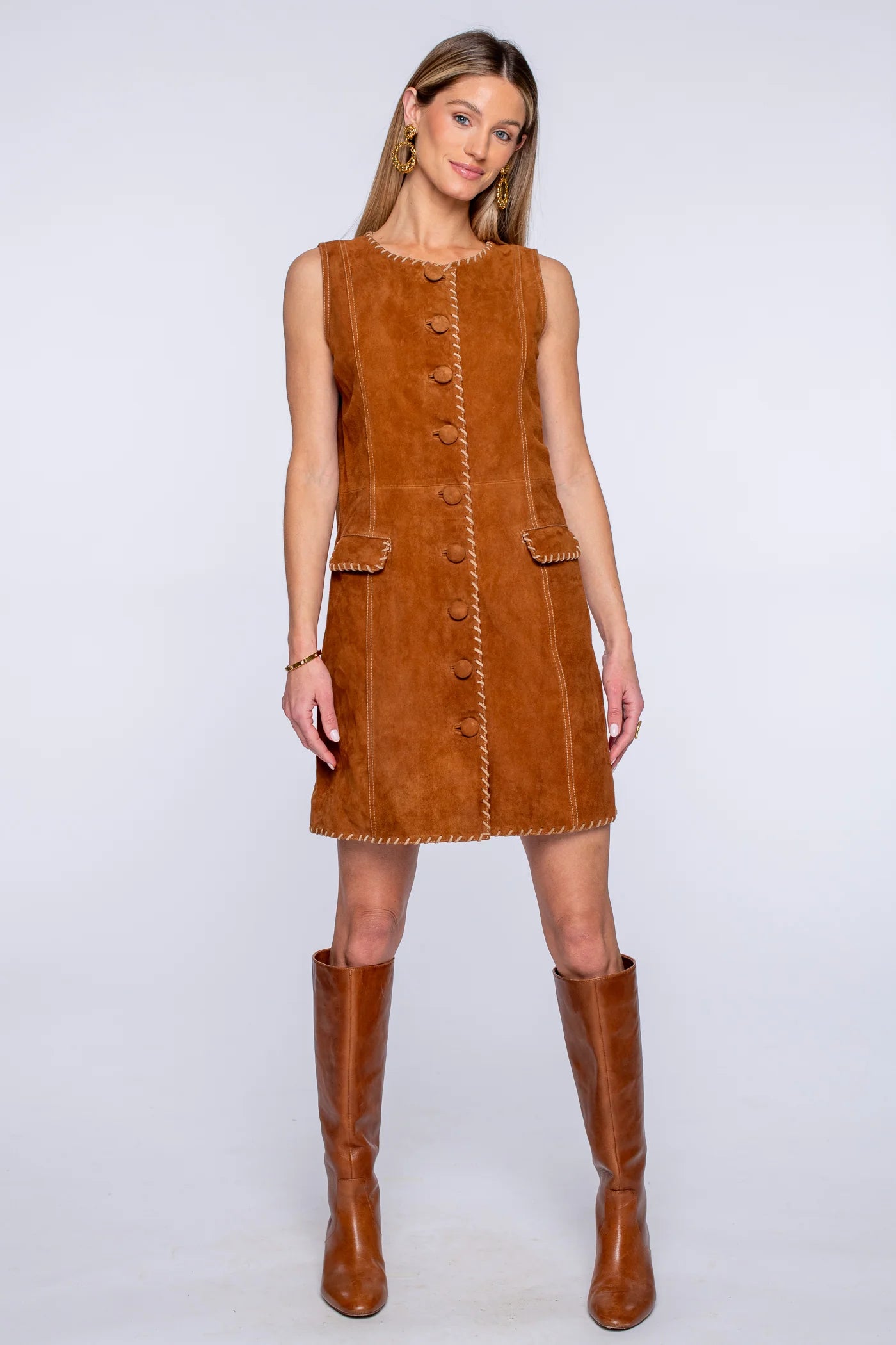 Rory Dress in Tan Suede | Elizabeth James