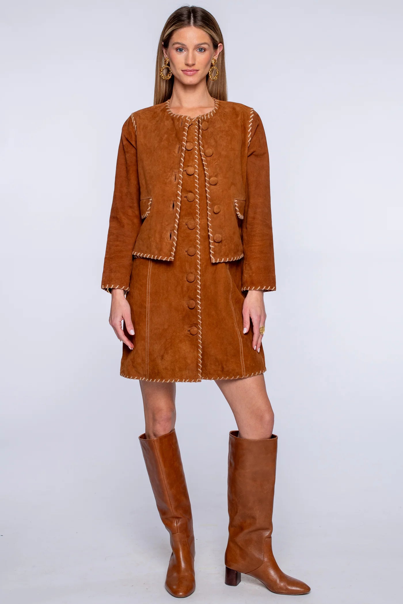 Rory Dress in Tan Suede | Elizabeth James