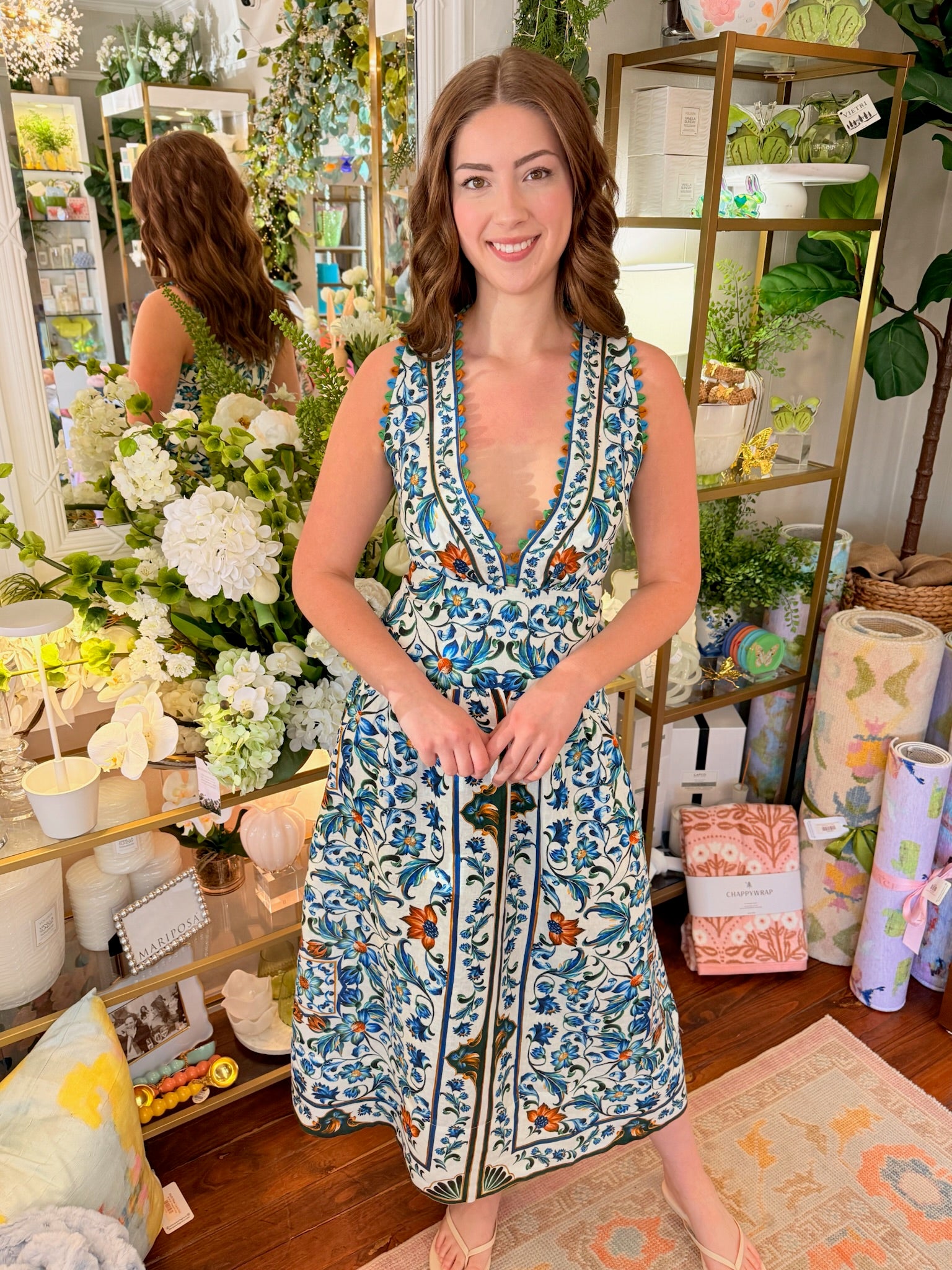 Off-White Flora Tile Scallop Linen Maxi Dress | Farm Rio