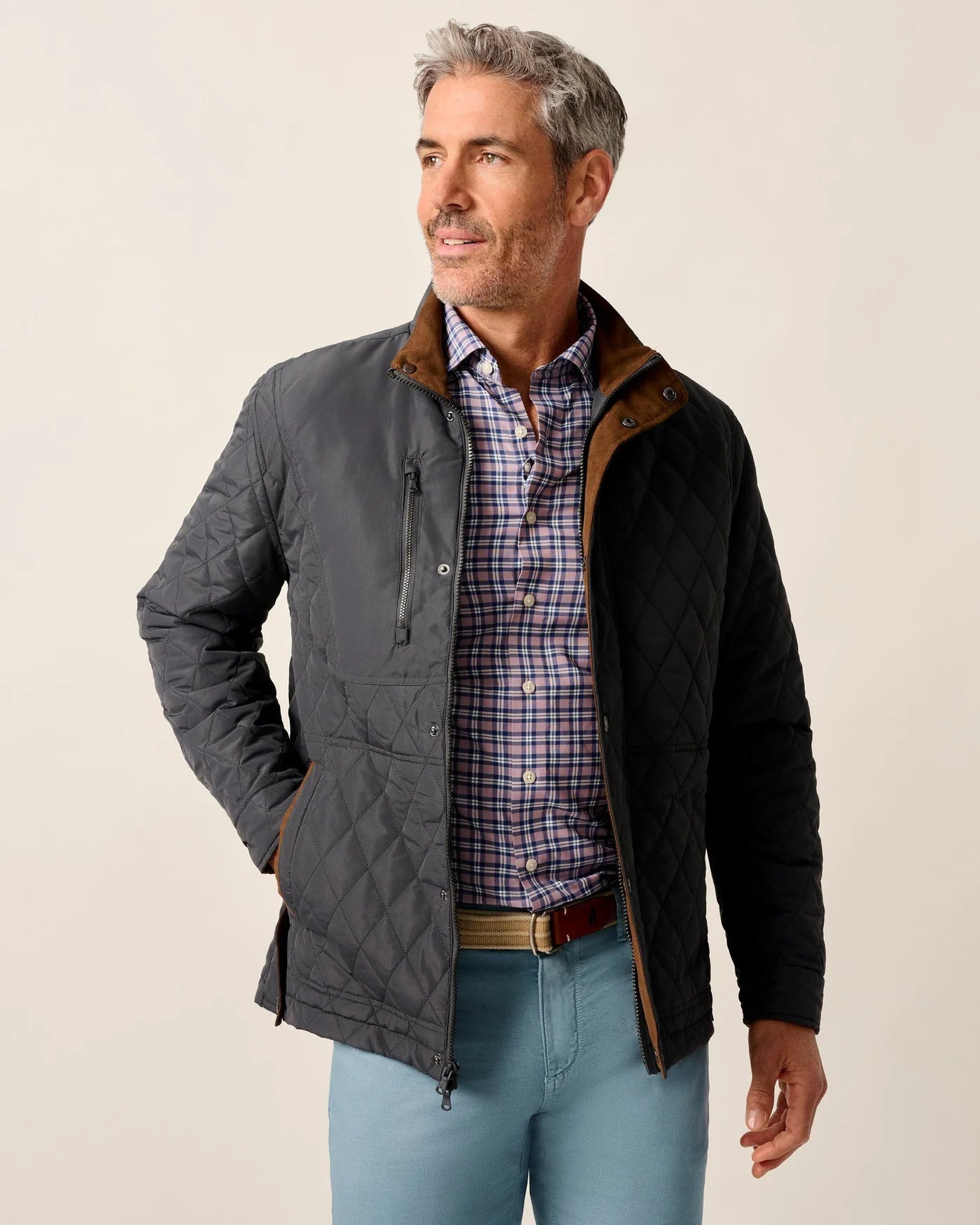 Juno Quilted Snap Jacket - Dark Grey | Johnnie-O
