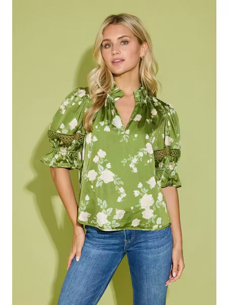 Lottie Top - Green Rosette | Alden Adair