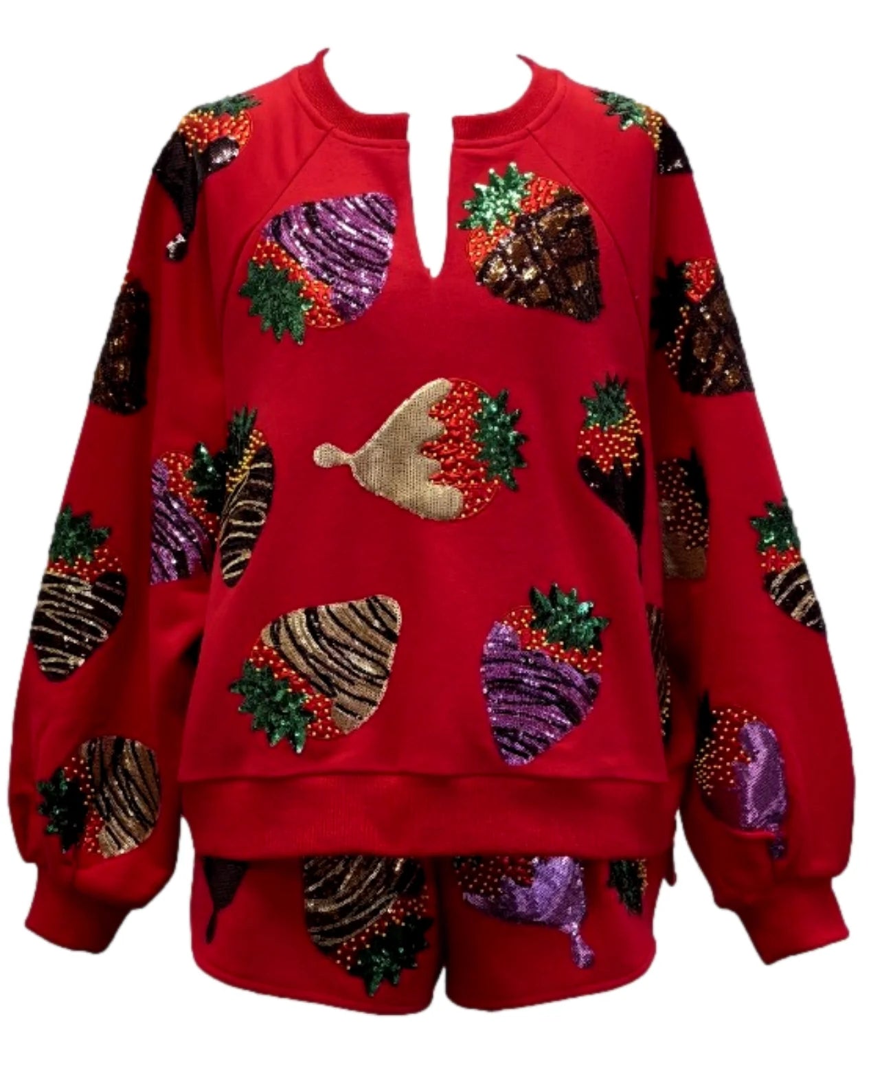 Red Chocolate Covered Strawberries Sweatshirt | Queen of Sparkles