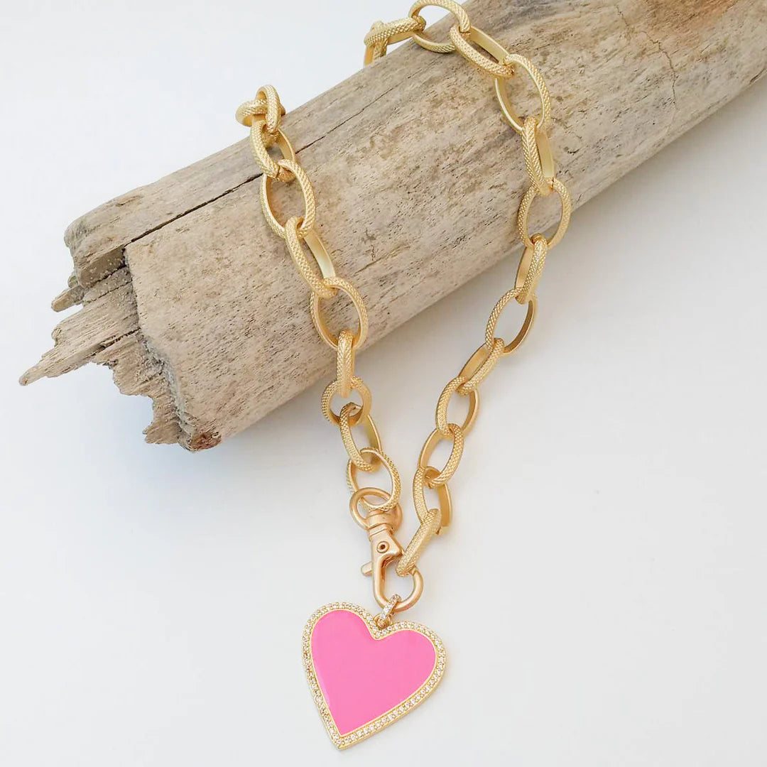 Etched Chain w/ Enamel Heart