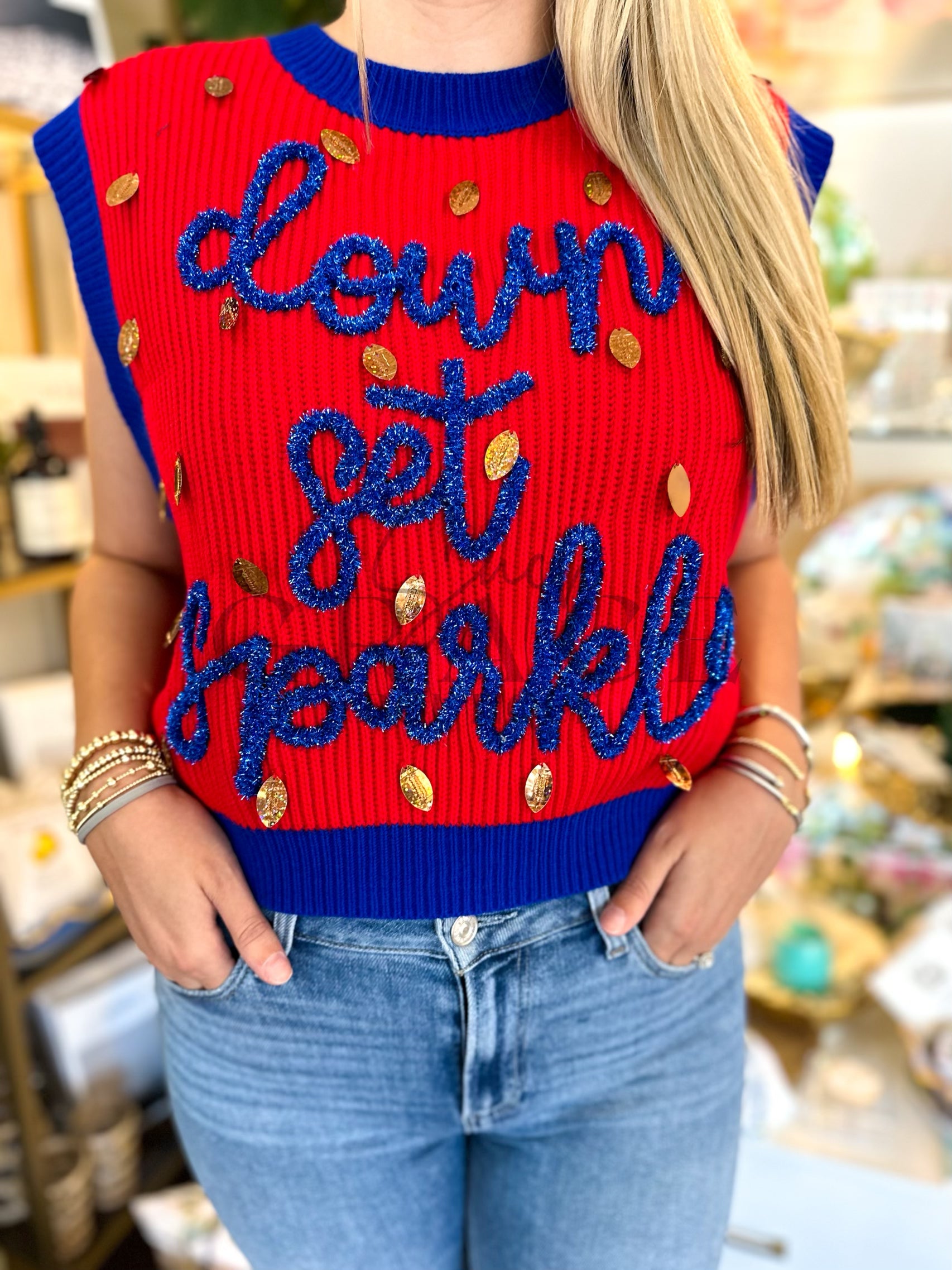 Red & Royal Down Set Sparkle Vest | Queen Of Sparkles