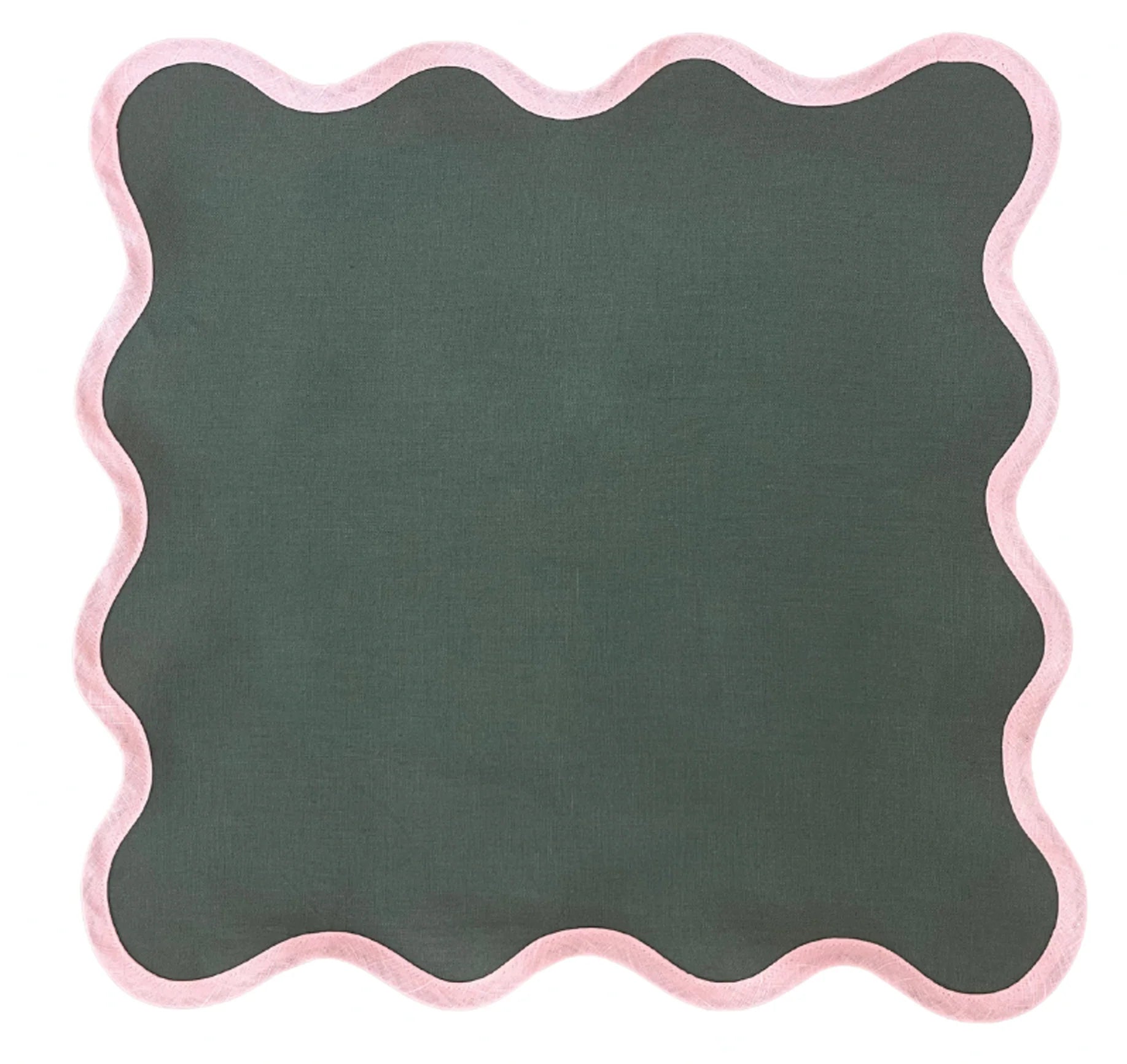 Linen Scalloped Square | Pine Green with Peony Pink Trim | Fenwick Fields