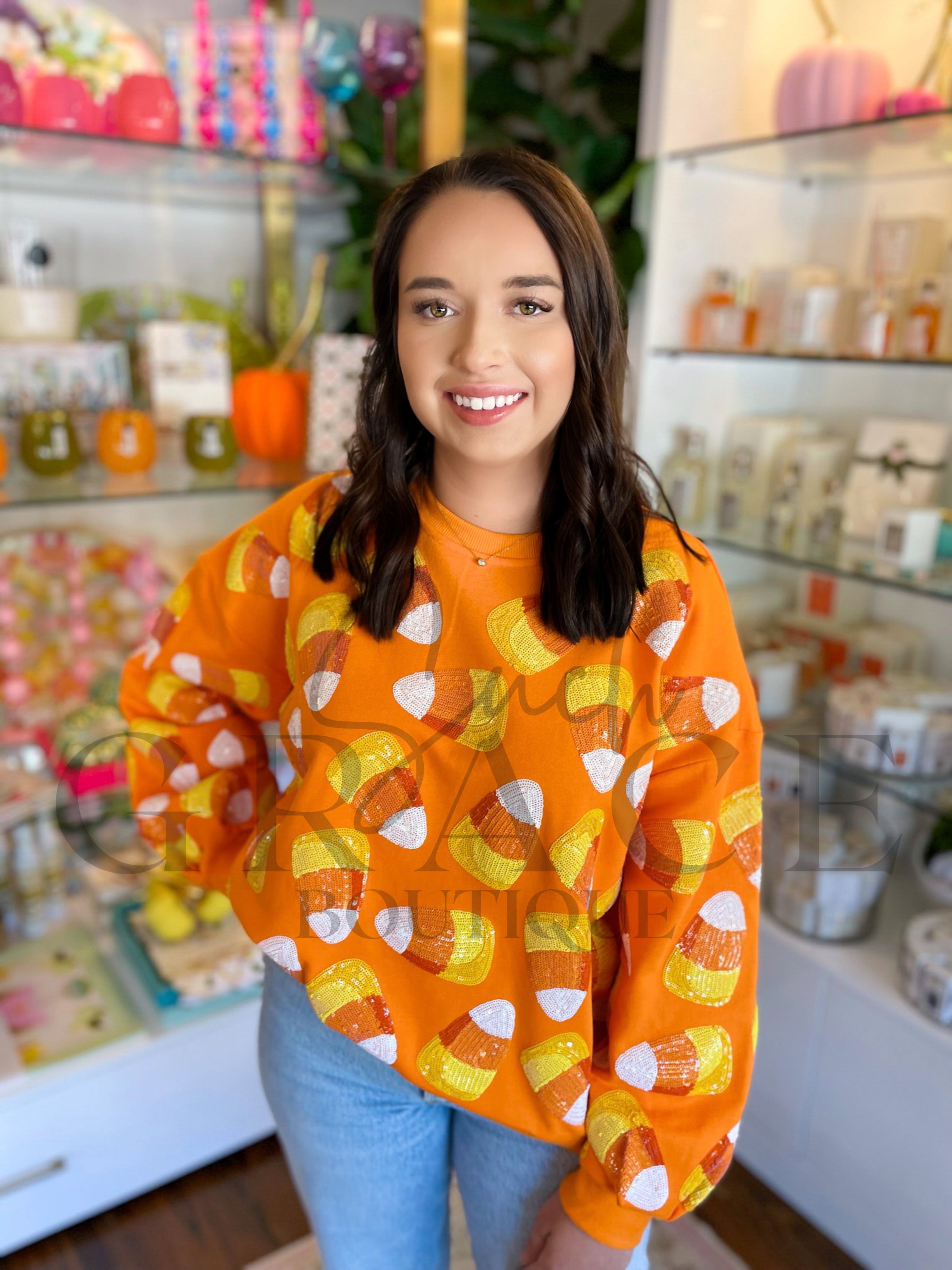 Orange Candy Corn Sweatshirt | Queen of Sparkles
