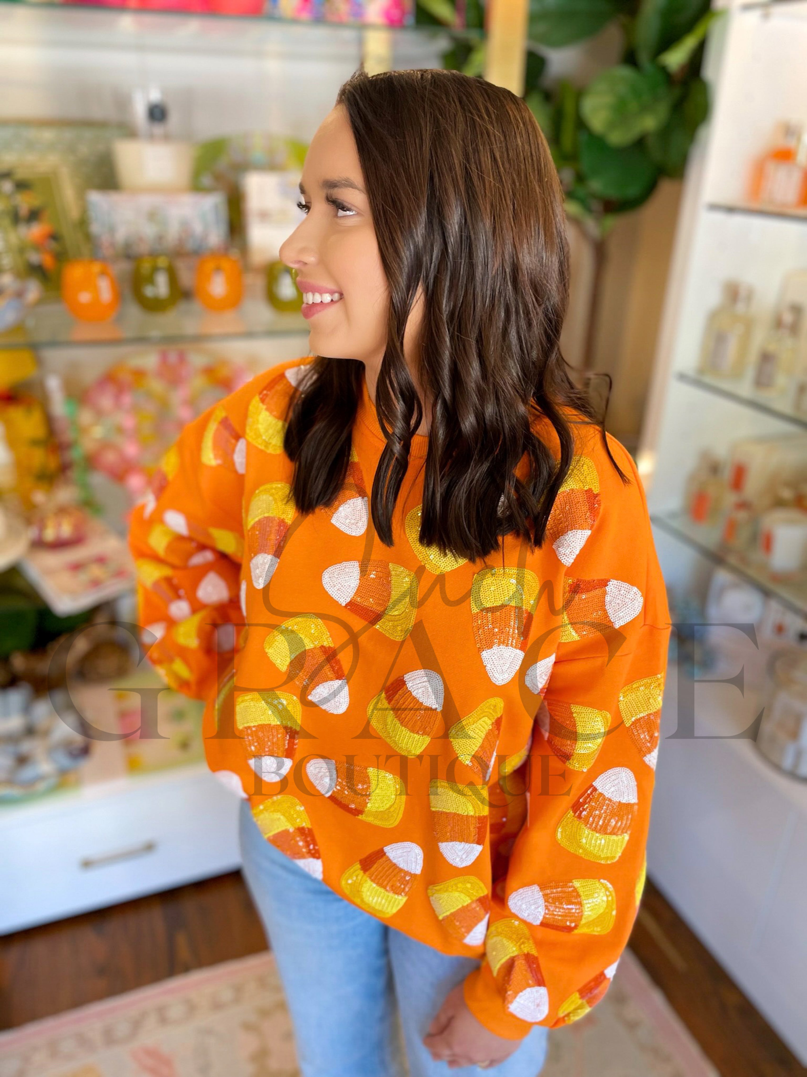 Orange Candy Corn Sweatshirt | Queen of Sparkles