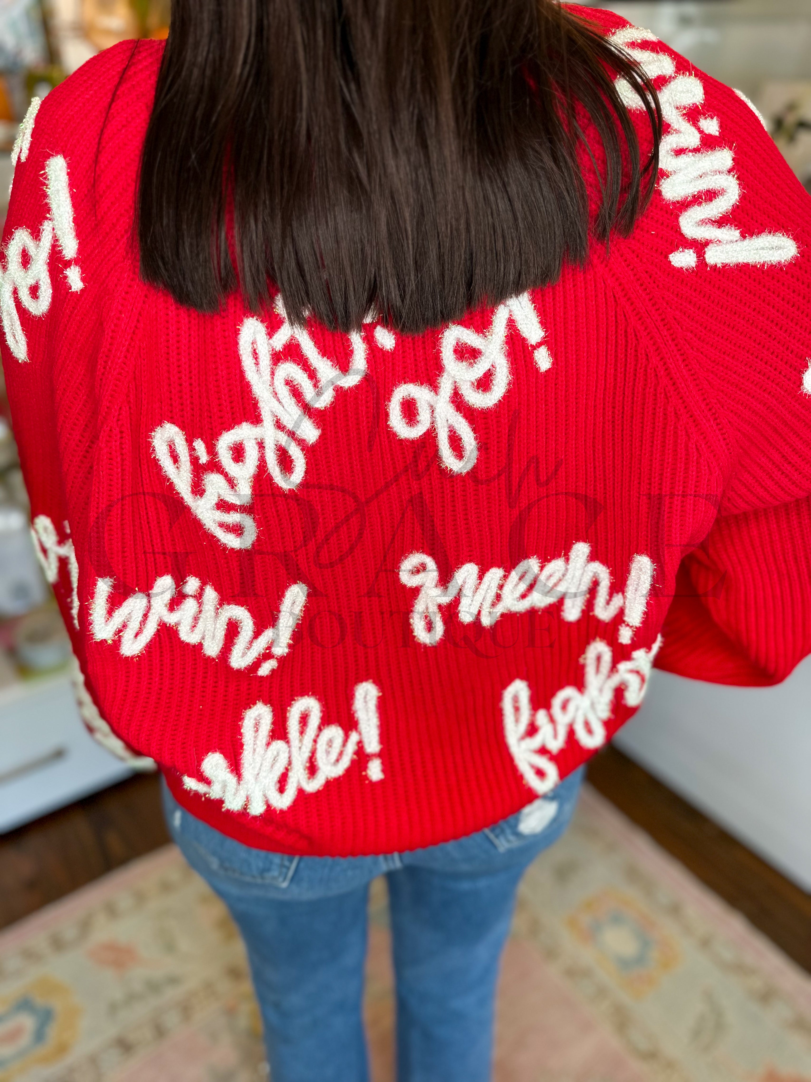 Red & White Go Fight Win Cardigan | Queen Of Sparkles