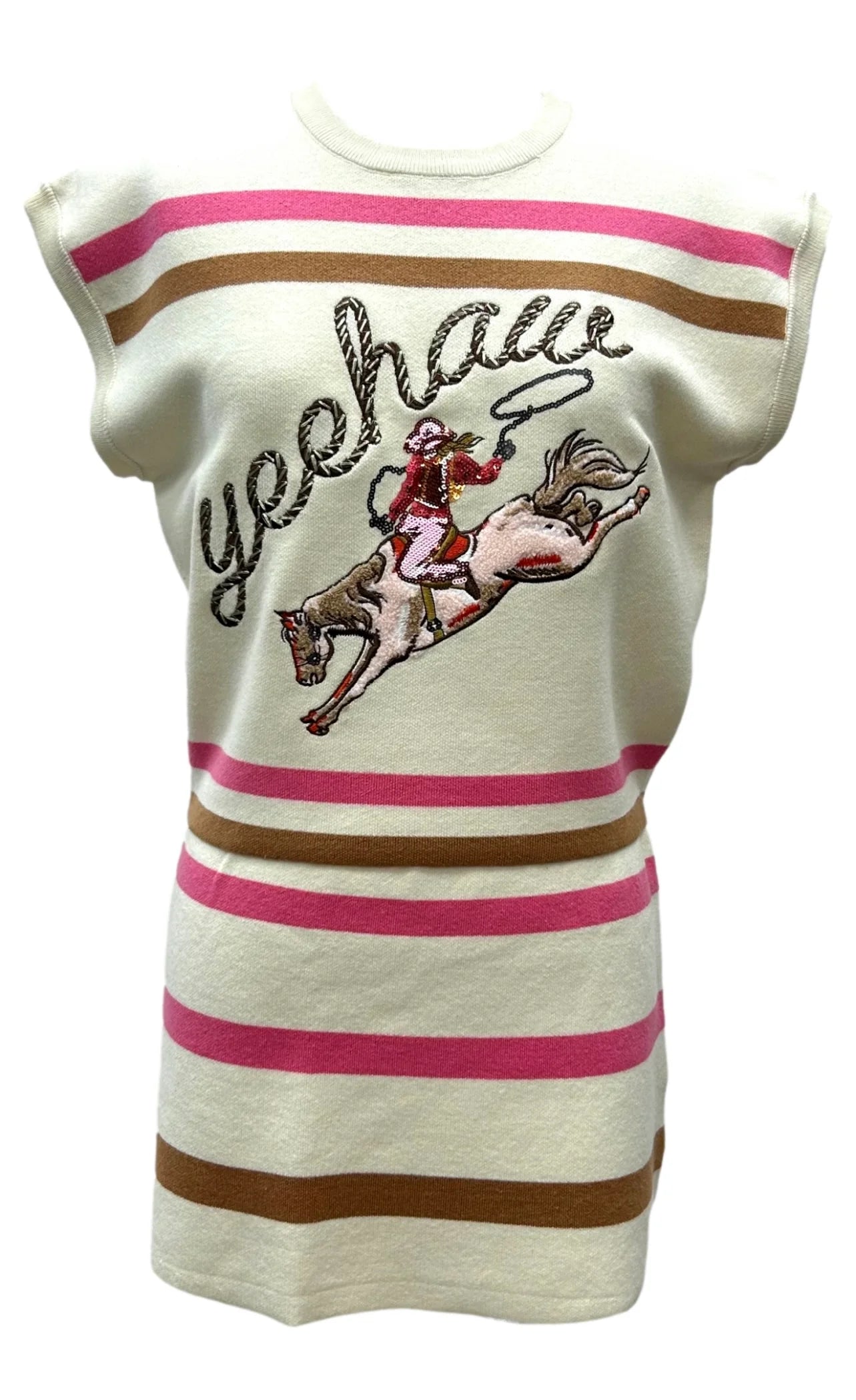 Beige Yeehaw Cowgirl Stripe Skirt | Queen of Sparkles