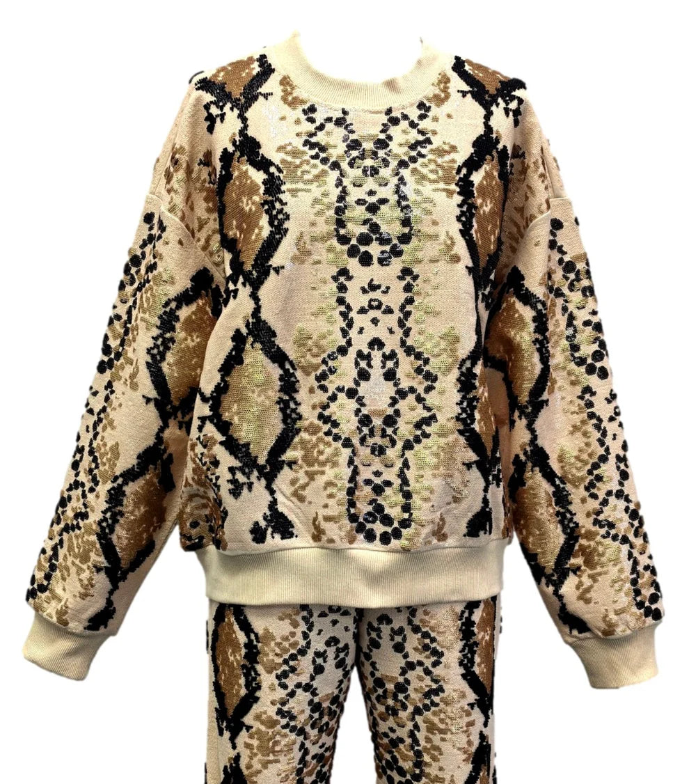 Neutral & Black Python Print Sweatshirt | Queen of Sparkles