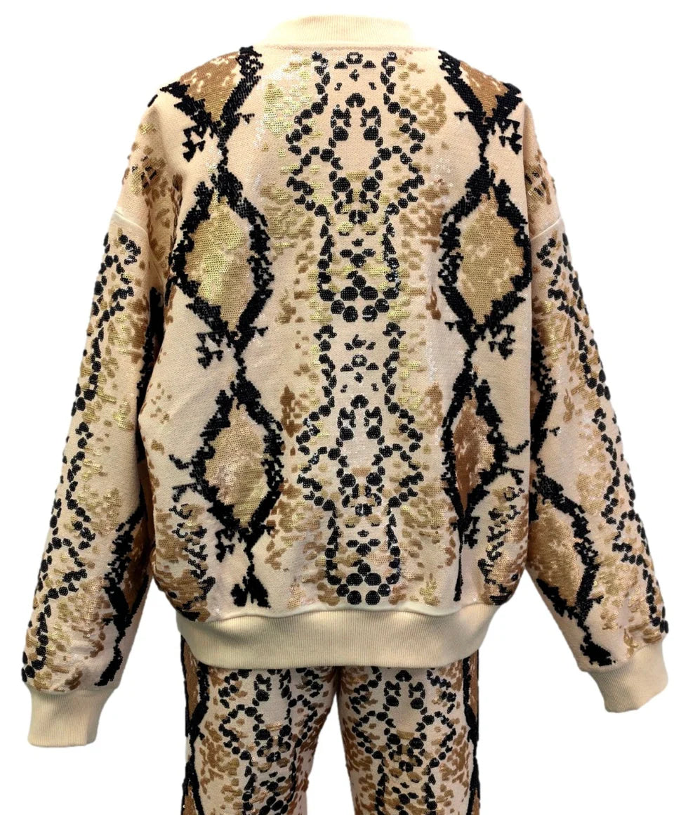 Neutral & Black Python Print Sweatshirt | Queen of Sparkles