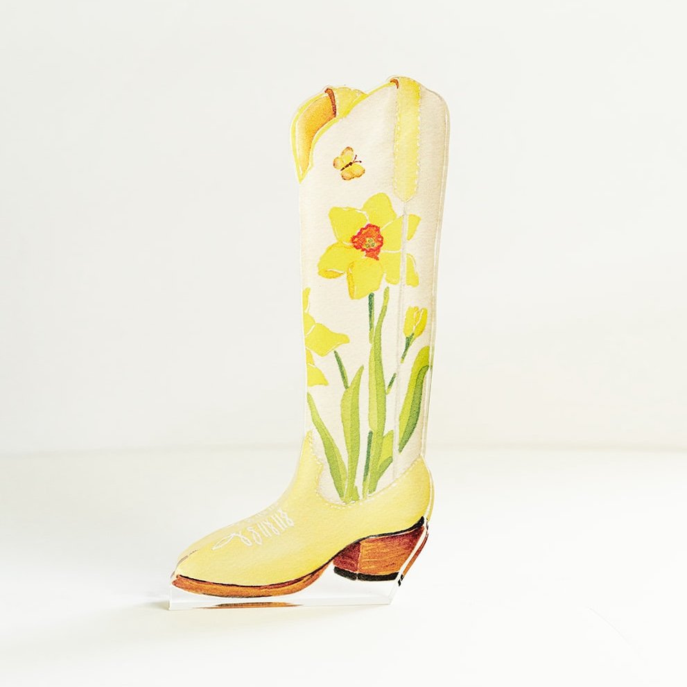 Large Daffodil Boot Acrylic Art Block | Catherine Cartie