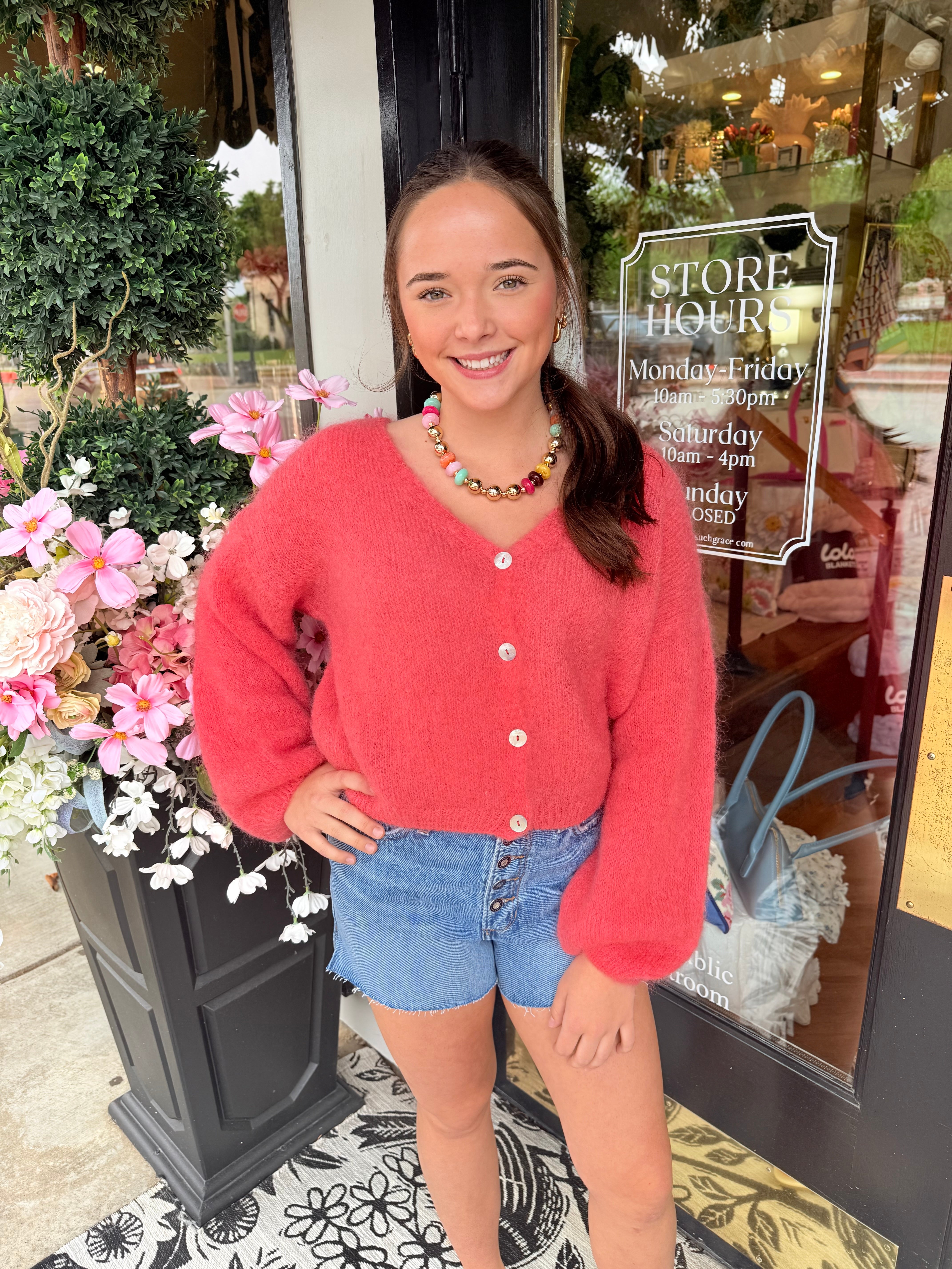 Cornelia Cropped Cardigan - Coral Red | AmericanDreams