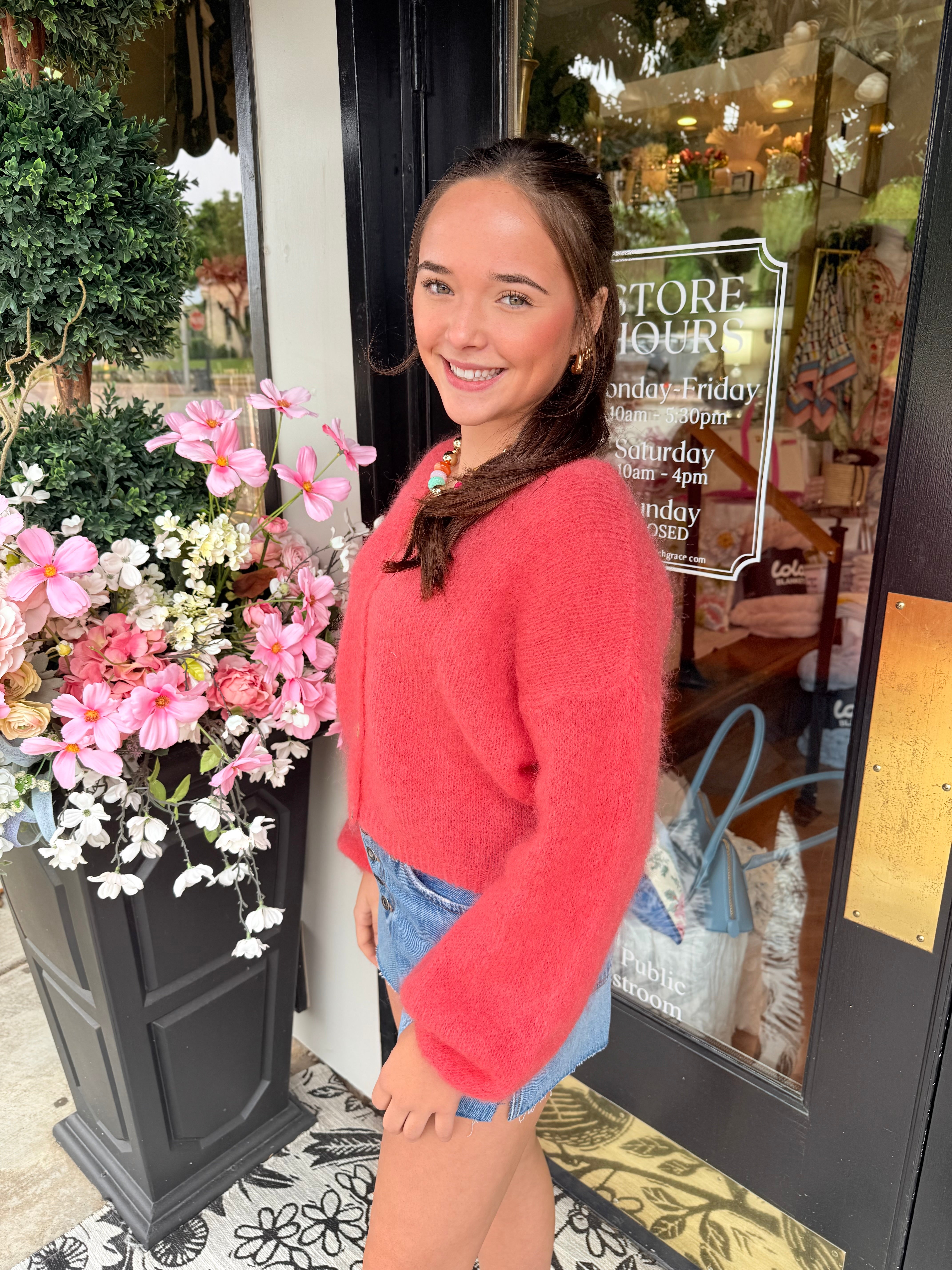 Cornelia Cropped Cardigan - Coral Red | AmericanDreams