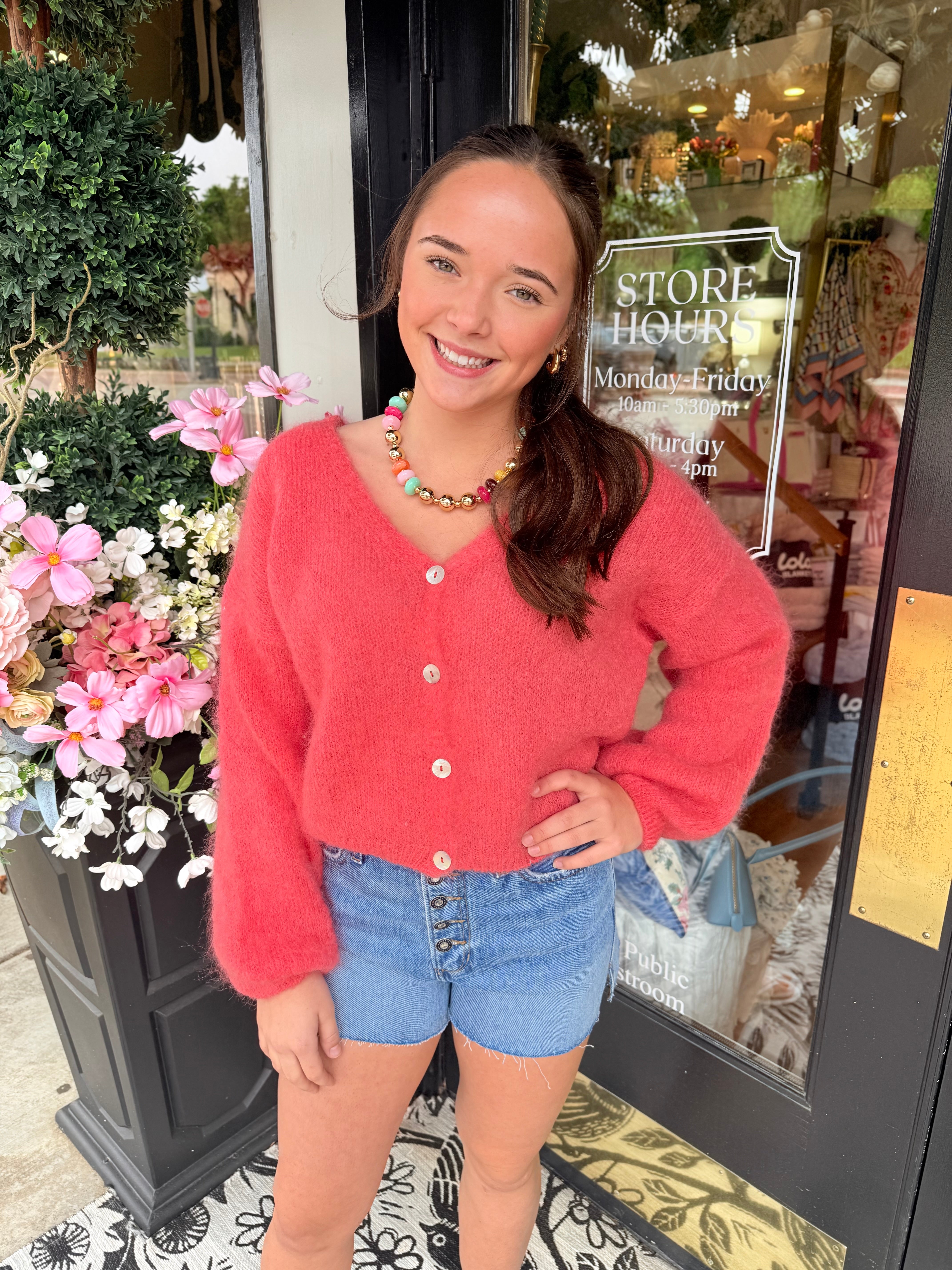 Cornelia Cropped Cardigan - Coral Red | AmericanDreams