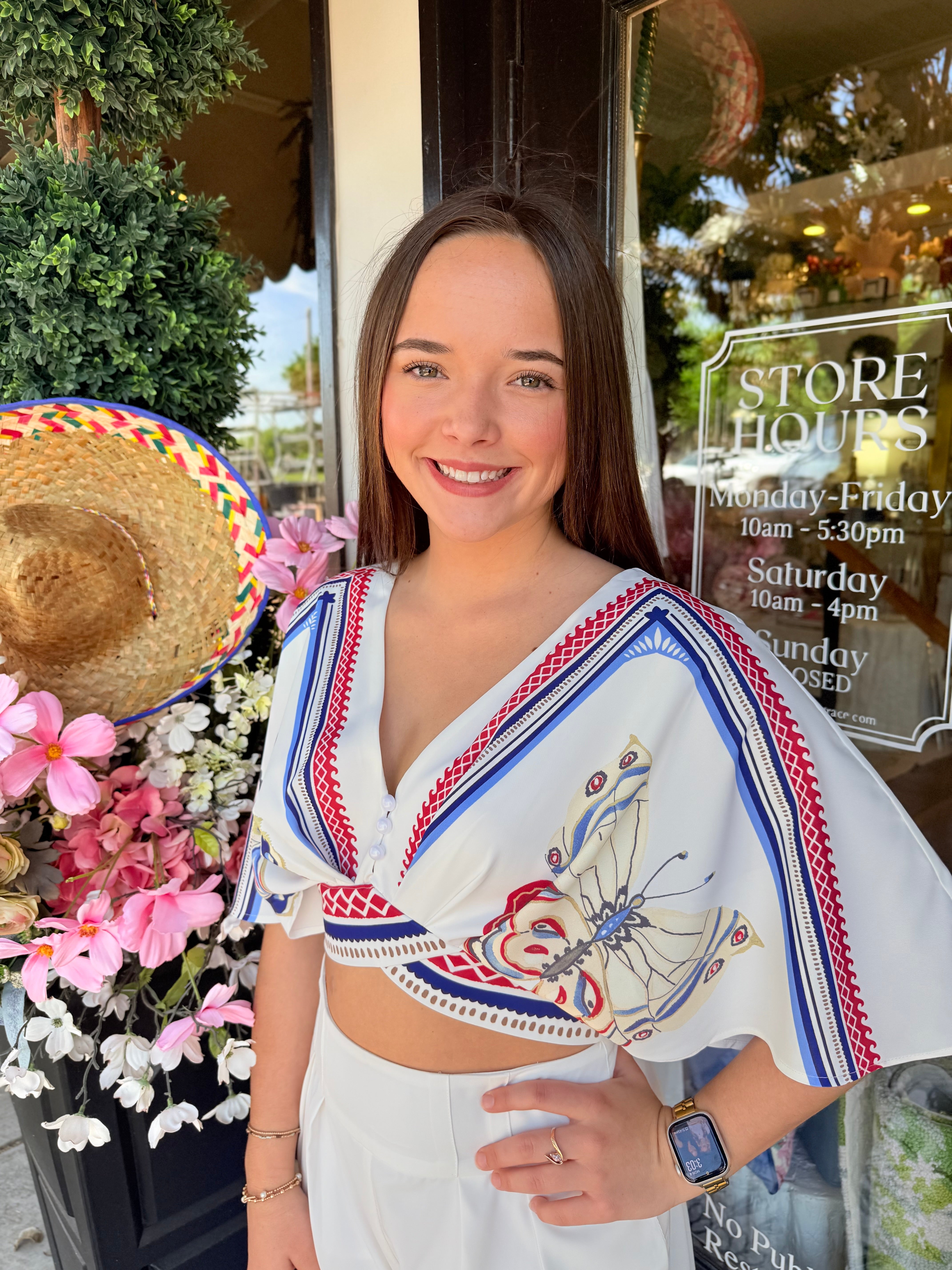 Emory Printed V-neck Crop Top | CIEBON