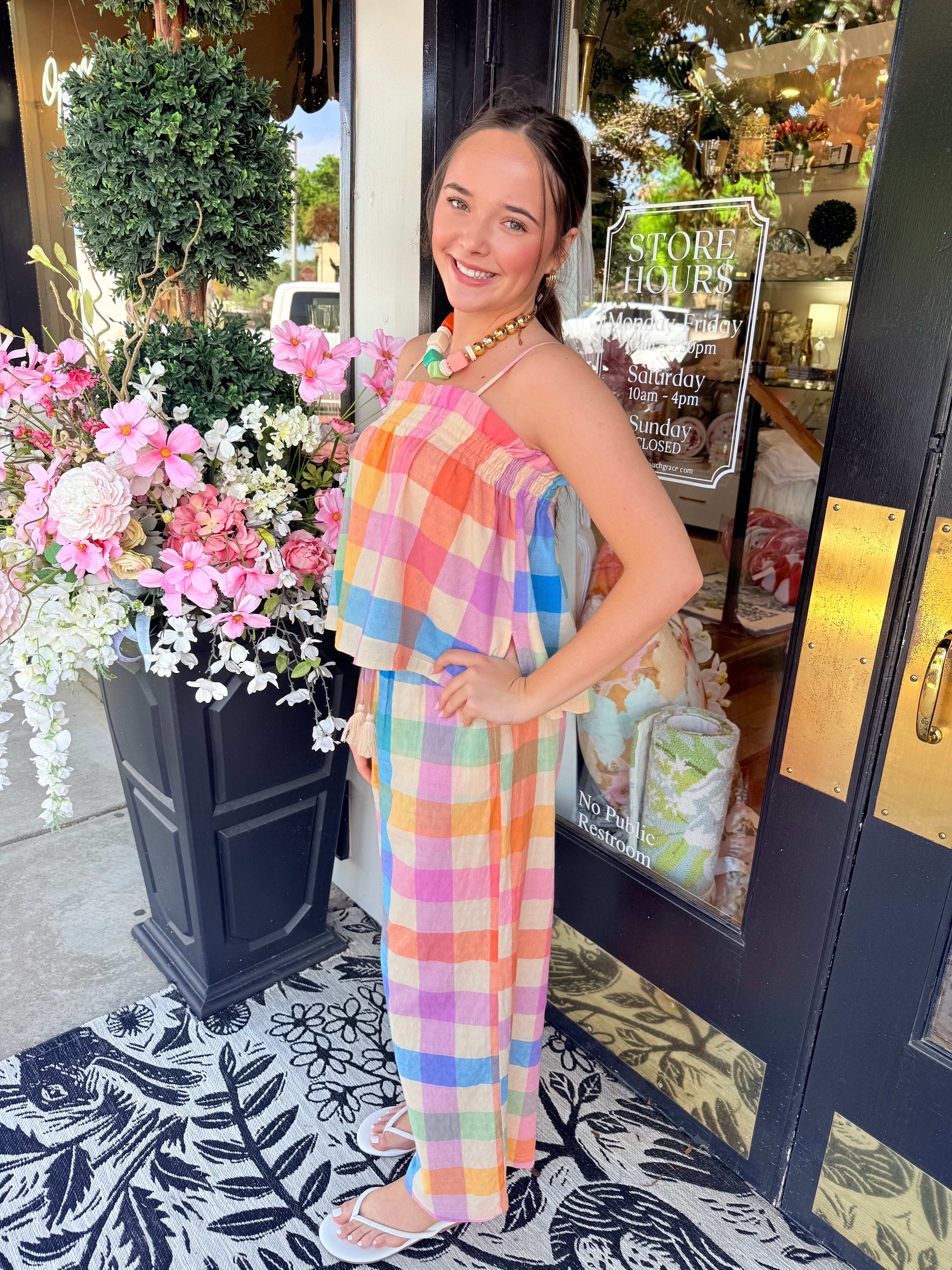 Rainbow Plaid Daphne Top | Sunshine Tienda
