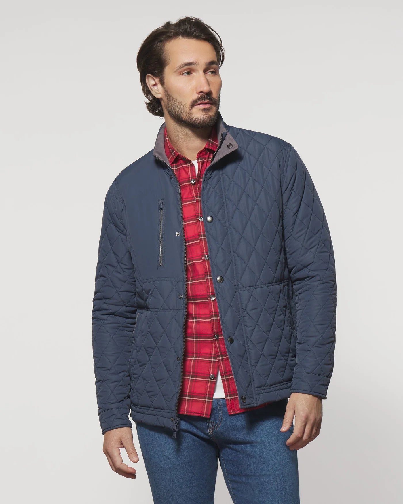 Juno Quilted Snap Jacket - Navy | Johnnie-O
