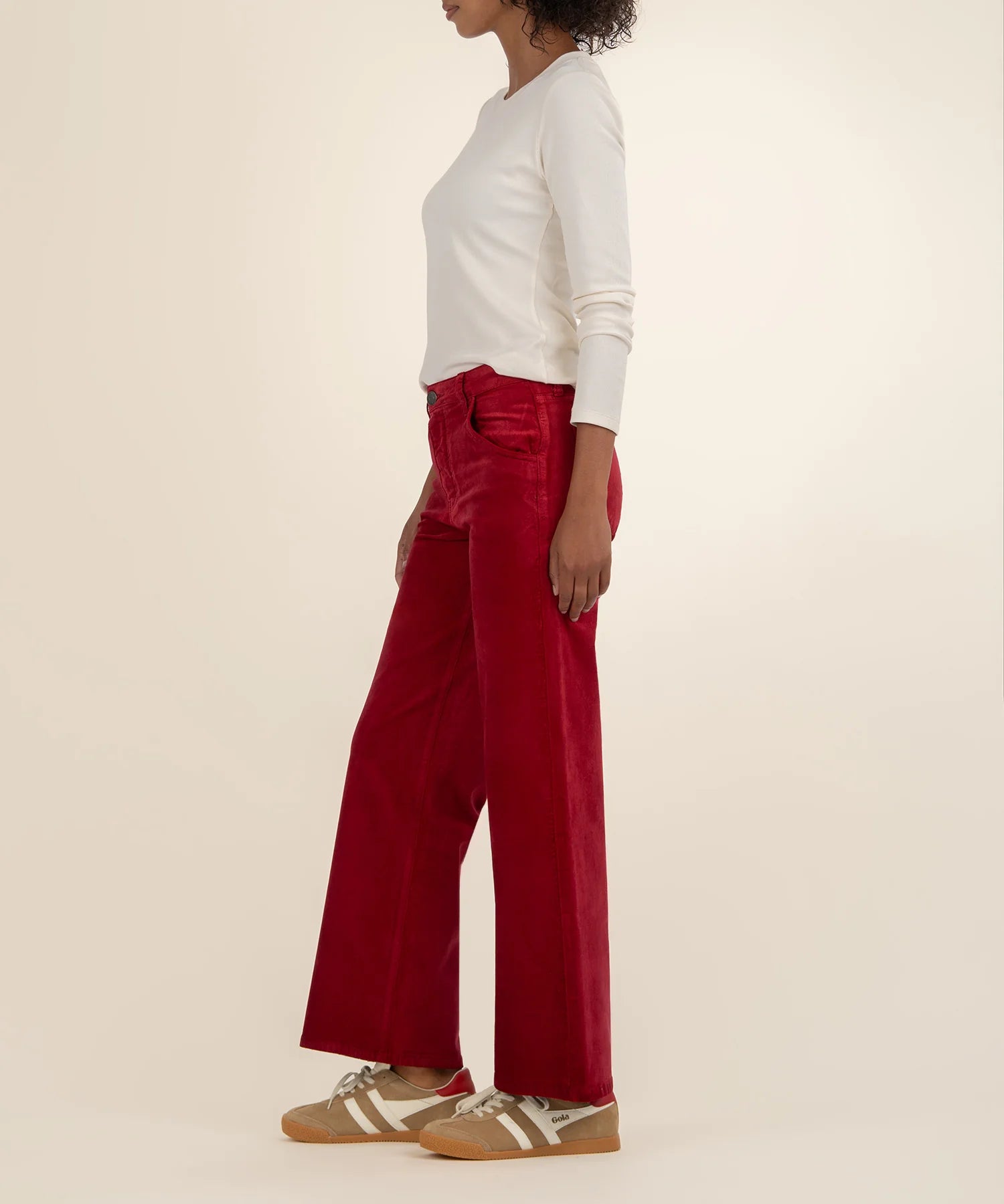 Jean Velveteen High Rise Flare - Red | KUT