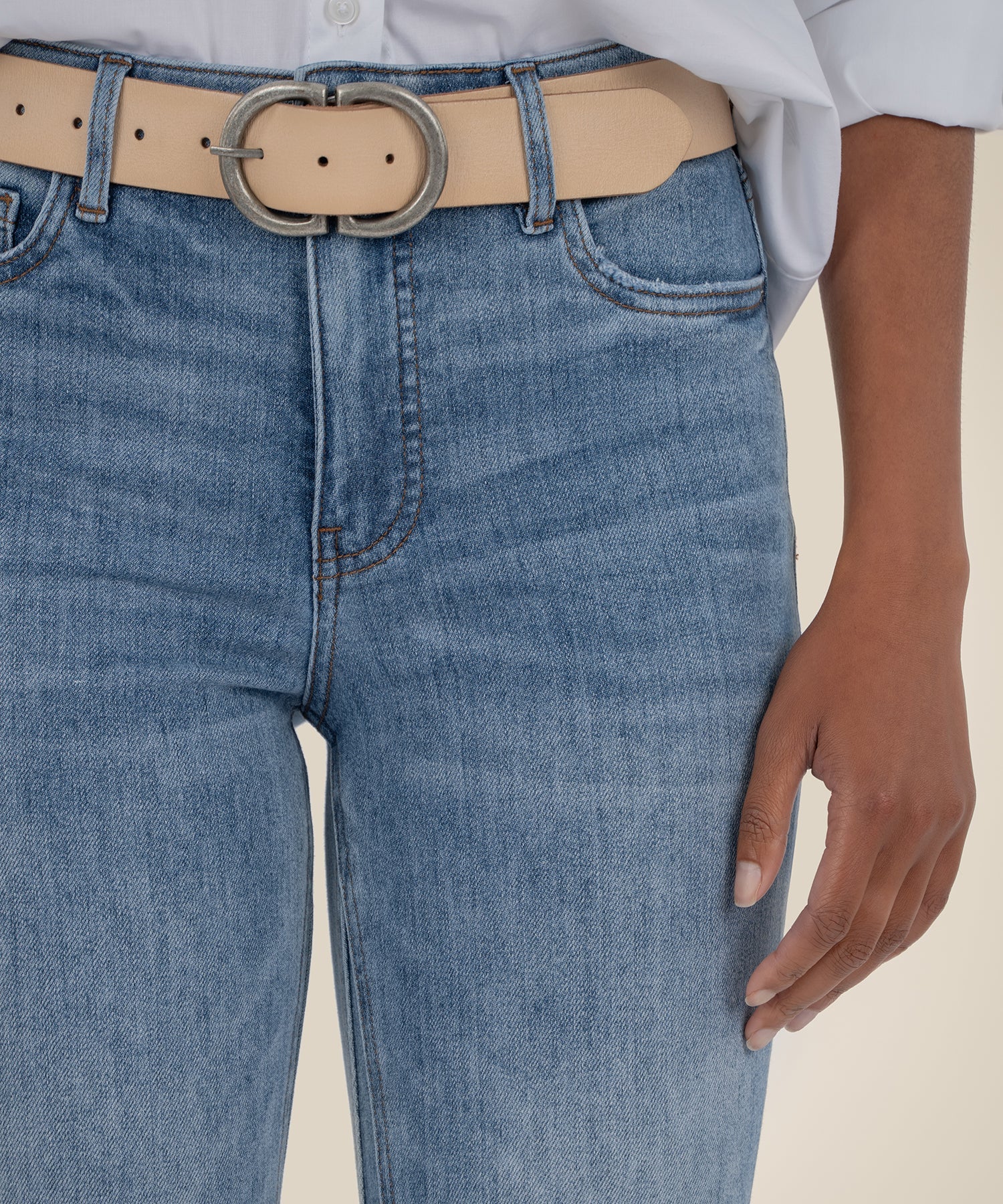 Kelsey High Rise Ankle Flare-Acceptance Wash | KUT