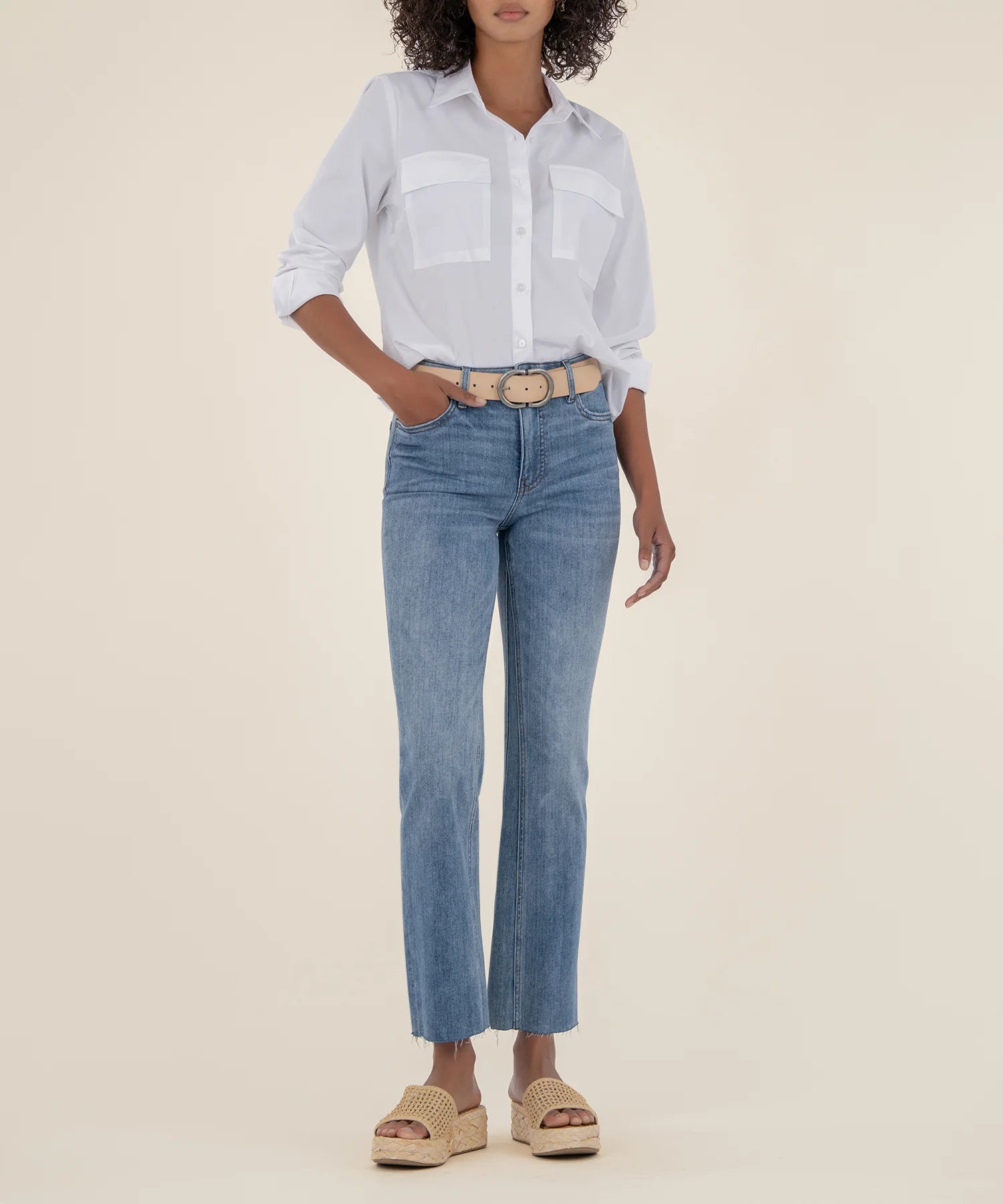 Kelsey High Rise Ankle Flare-Acceptance Wash | KUT