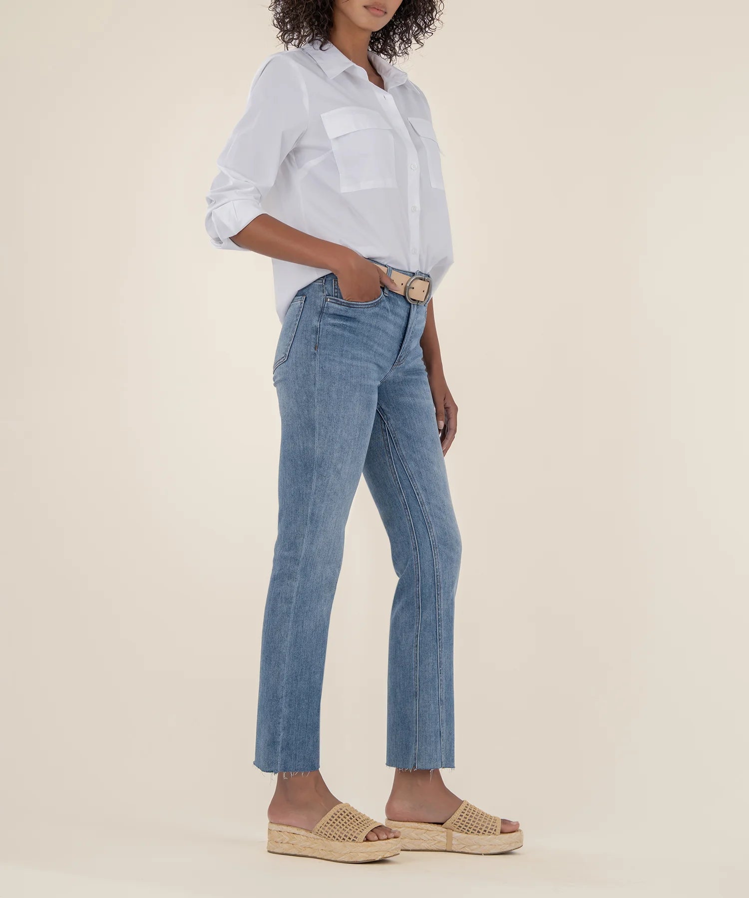 Kelsey High Rise Ankle Flare-Acceptance Wash | KUT
