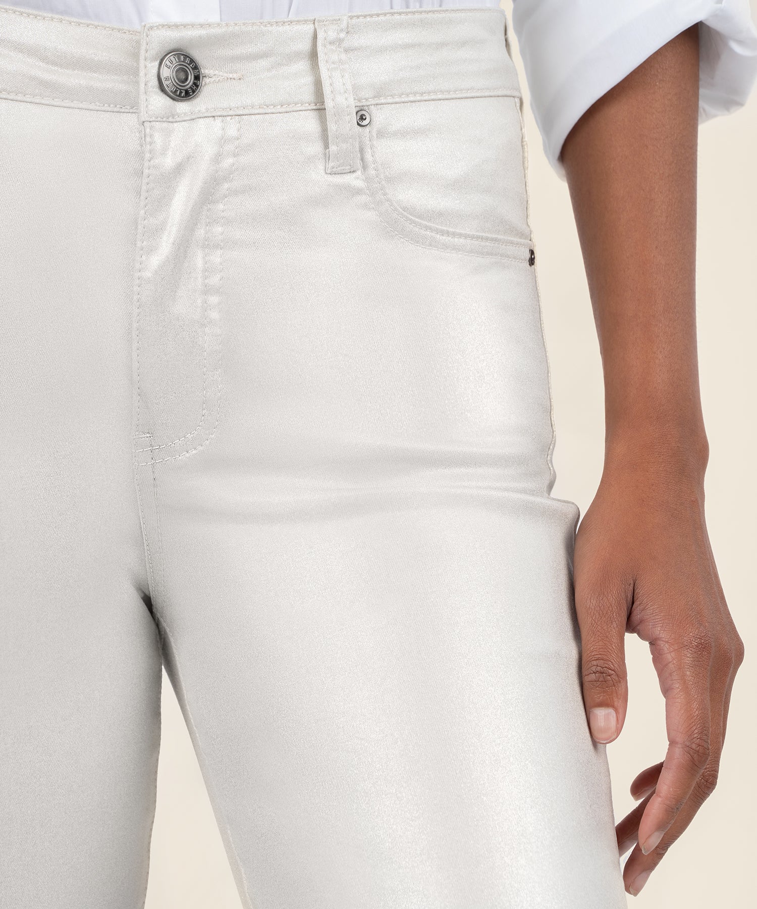 Kelsey Coated High Rise Ankle Flare - Lt Silver | KUT