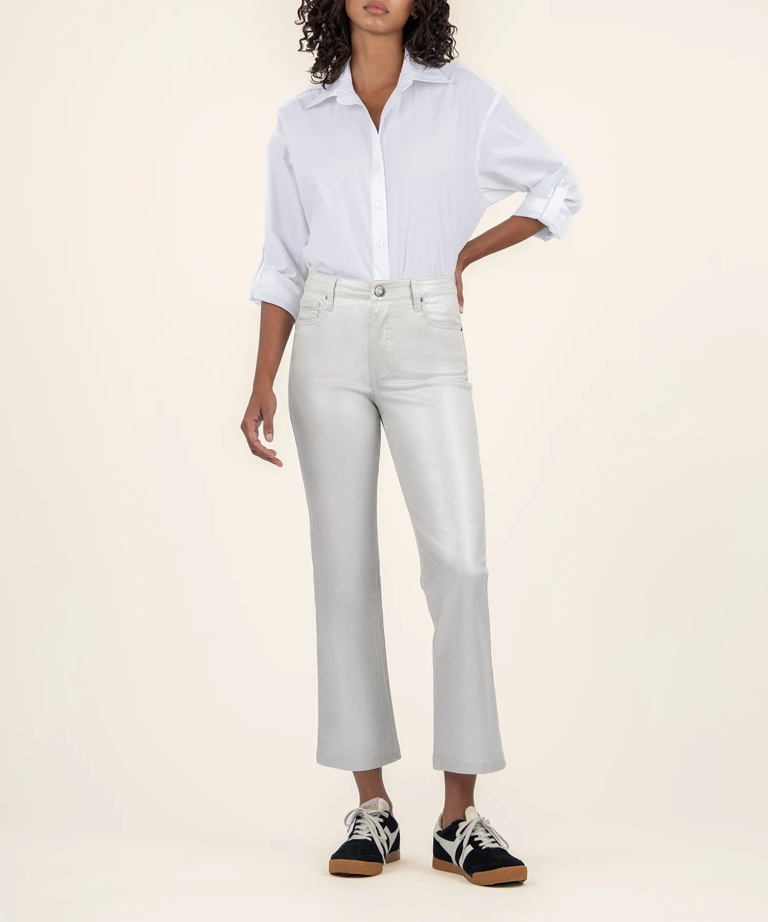 Kelsey Coated High Rise Ankle Flare - Lt Silver | KUT