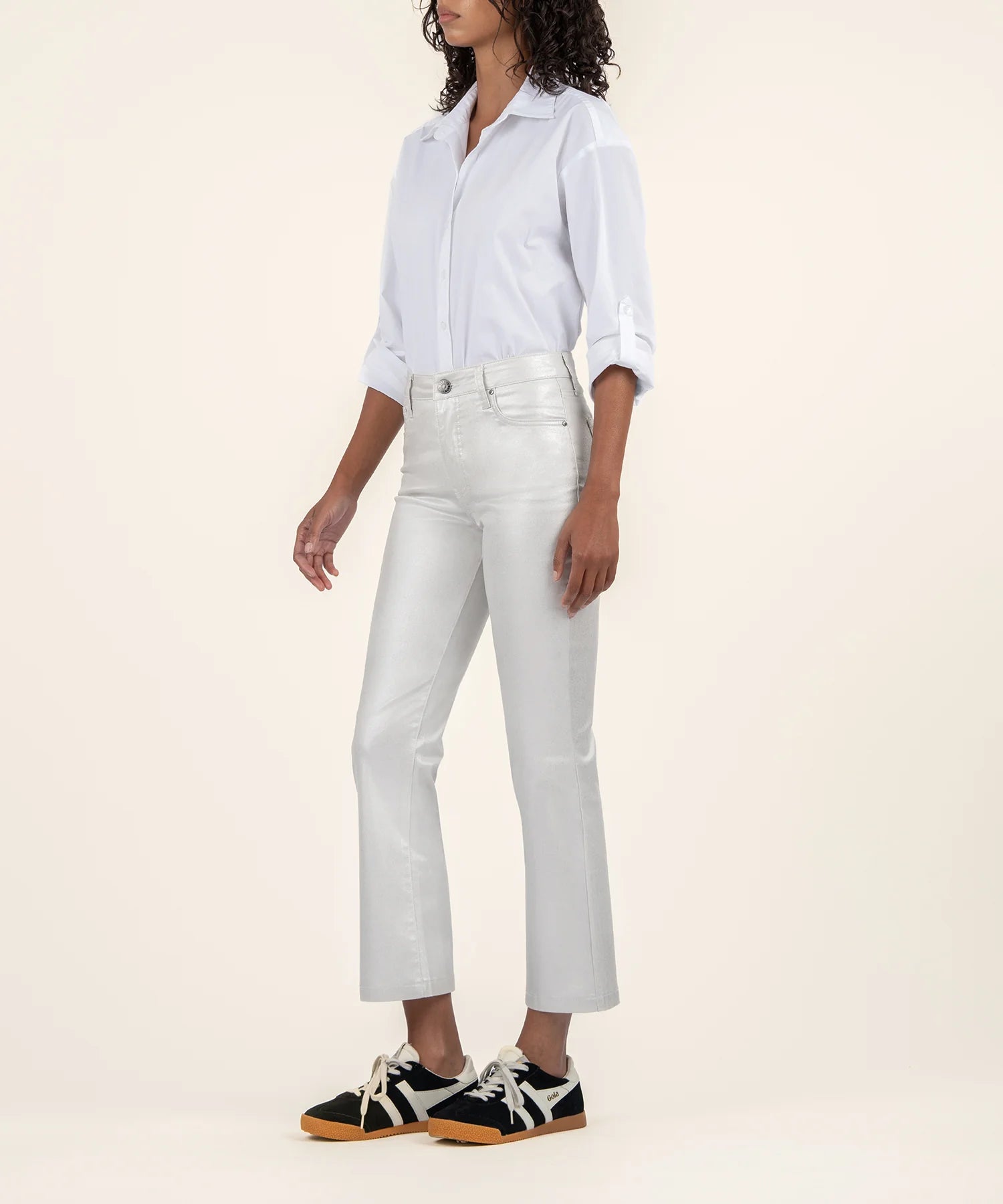 Kelsey Coated High Rise Ankle Flare - Lt Silver | KUT