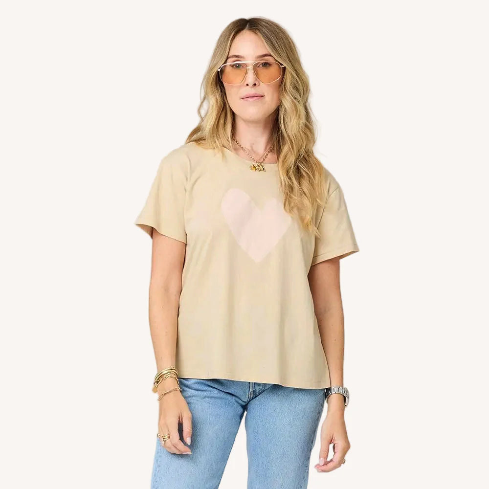Suke Imperfect Heart Tee - Latte/Pink | Kerri Rosenthal