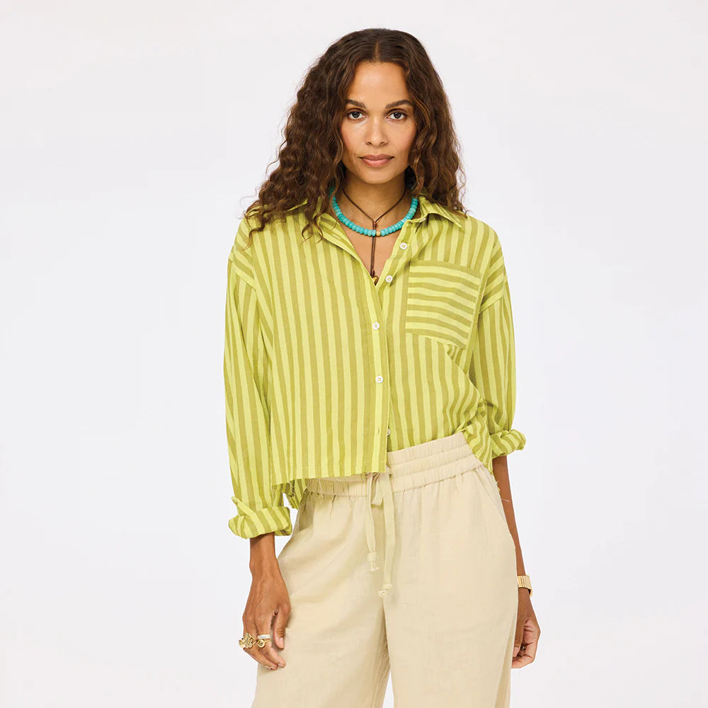 Tia Faded Stripe Shirt - Cactus/Dark Citron | Kerri Rosenthal