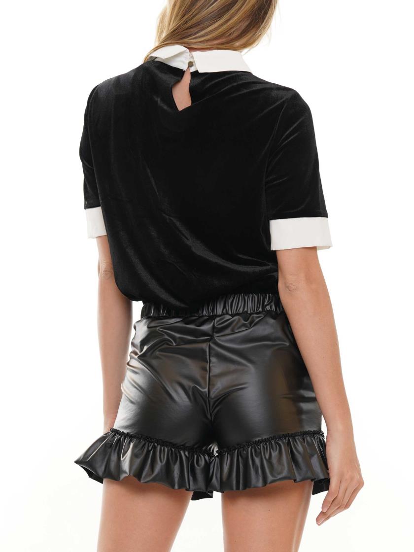 Ruffle Hem Leather Shorts