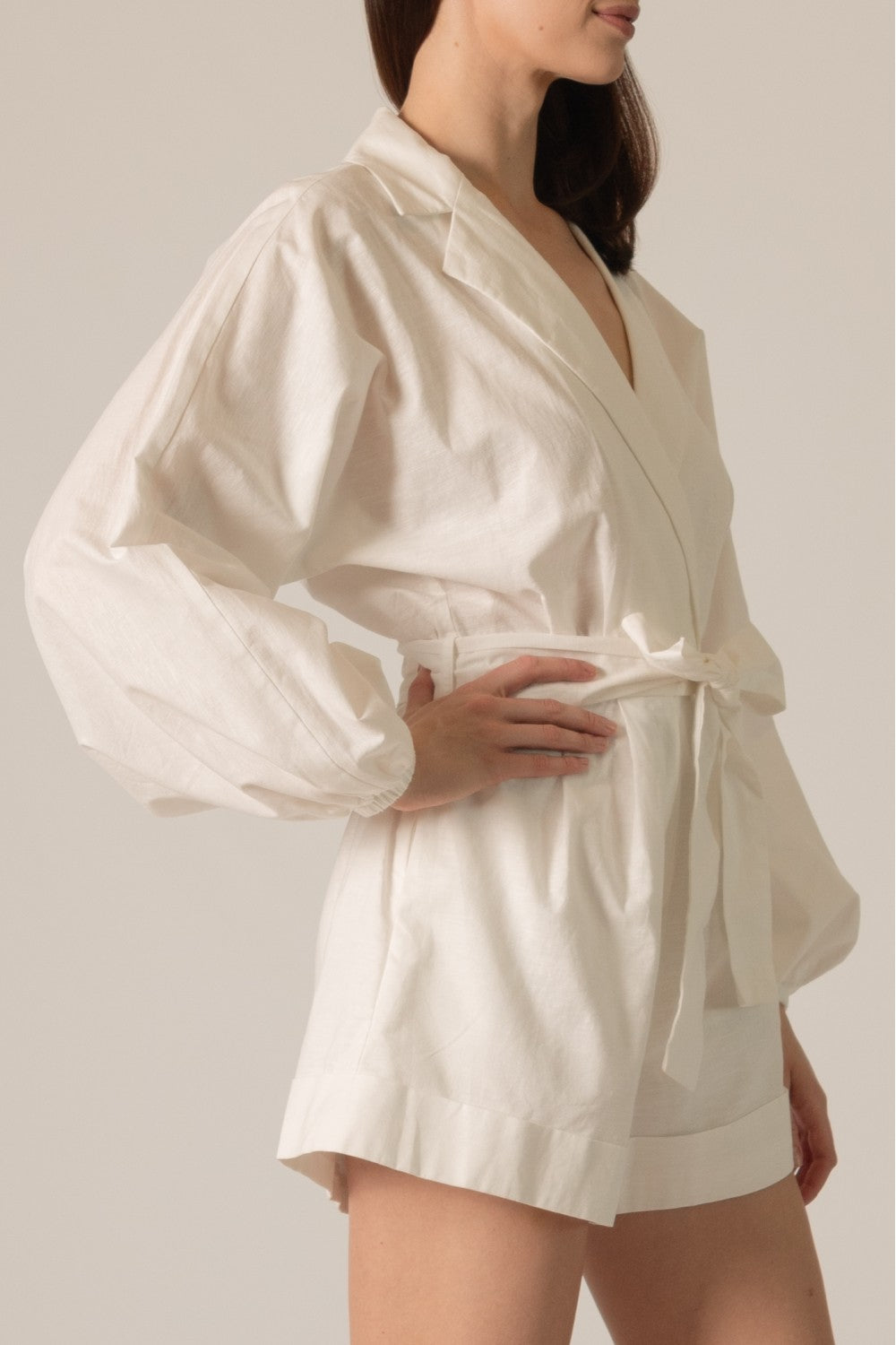 Linen Long Sleeve Wrap Style Romper