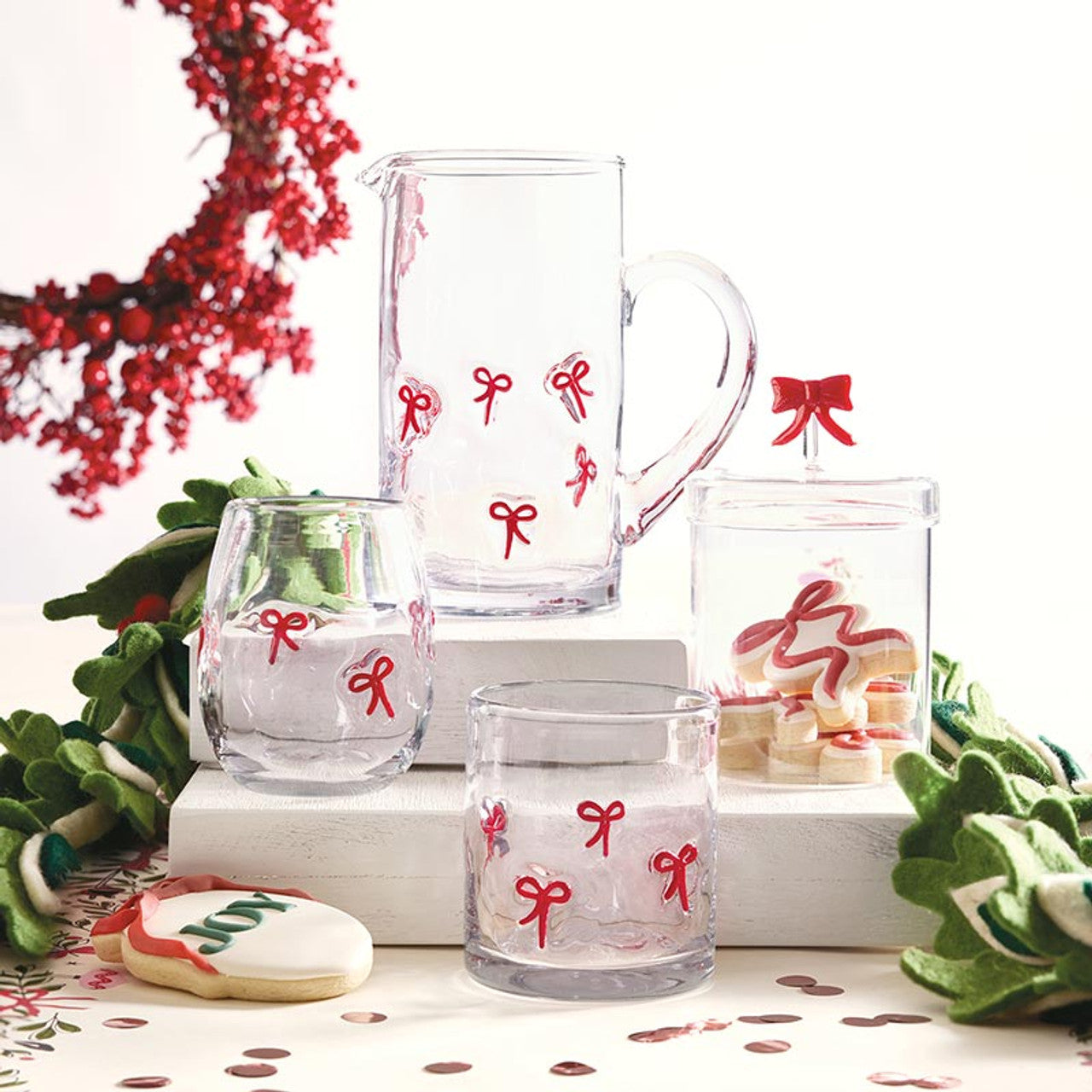 Red Bow Icon Glass Pitcher