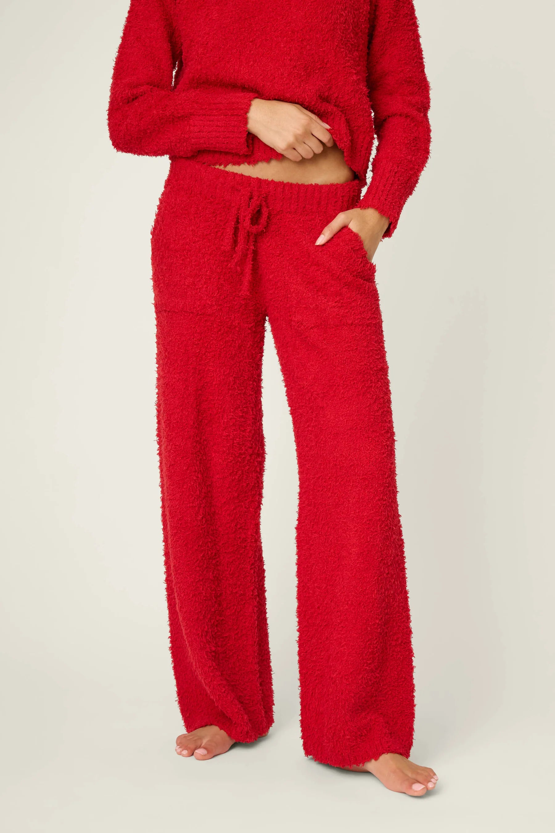 Bundle Up Boucle Open Leg Pant - Red | P.J. Salvage